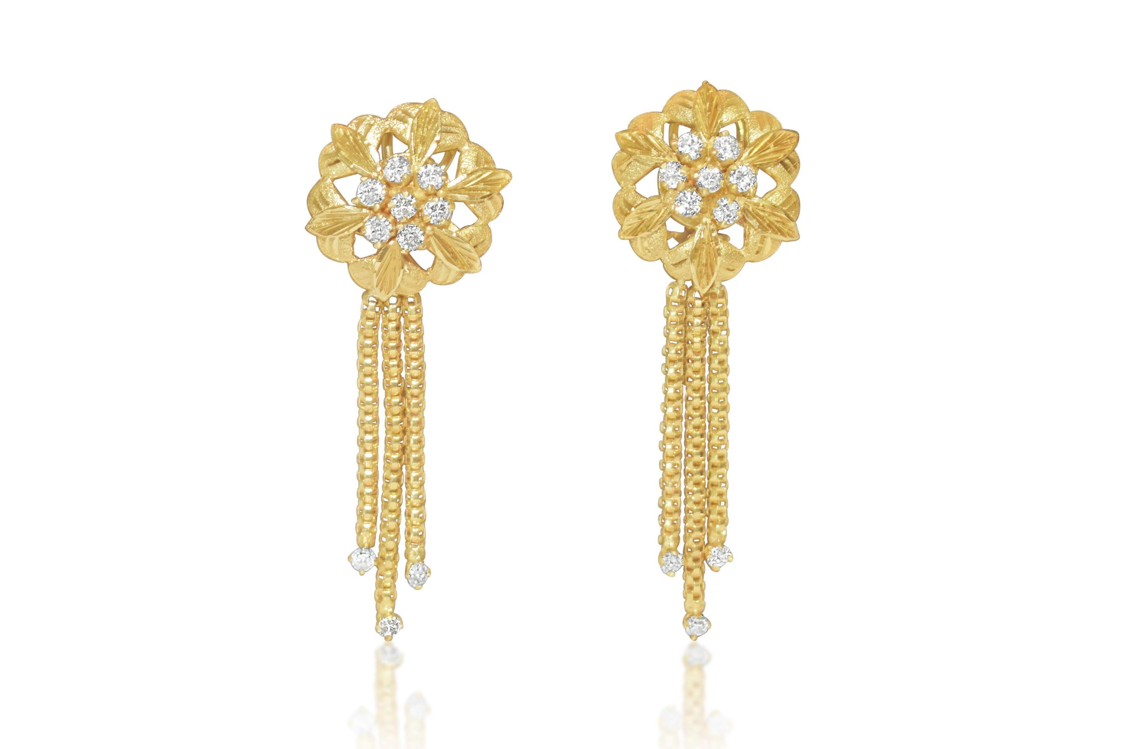 Edwardian Vintage Womens 2ct Diamond & 18K Gold Dangle Earrings For Sale