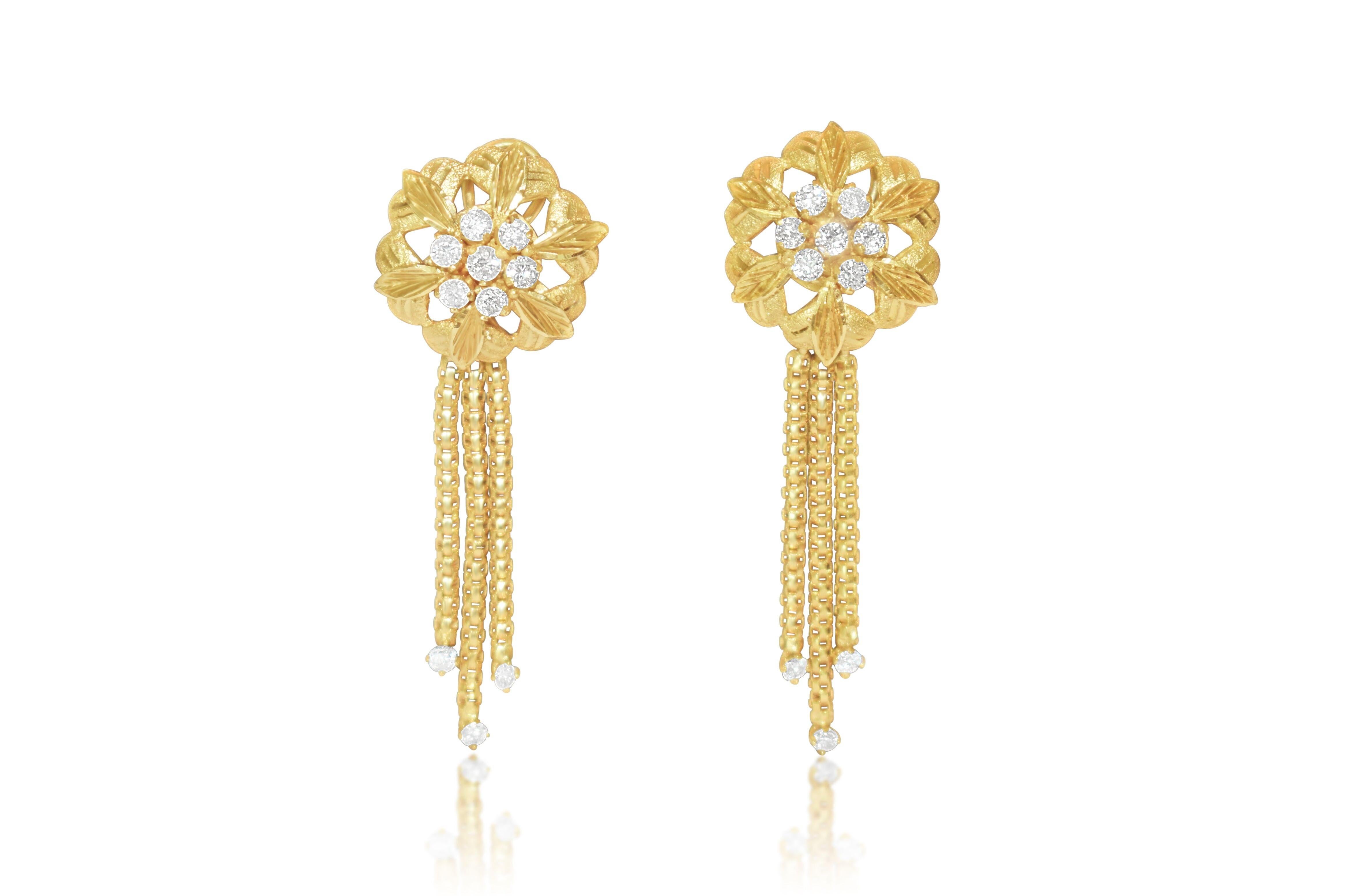 Brilliant Cut Vintage Womens 2ct Diamond & 18K Gold Dangle Earrings For Sale