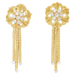 Vintage Womens 2ct Diamond & 18K Gold Dangle Earrings