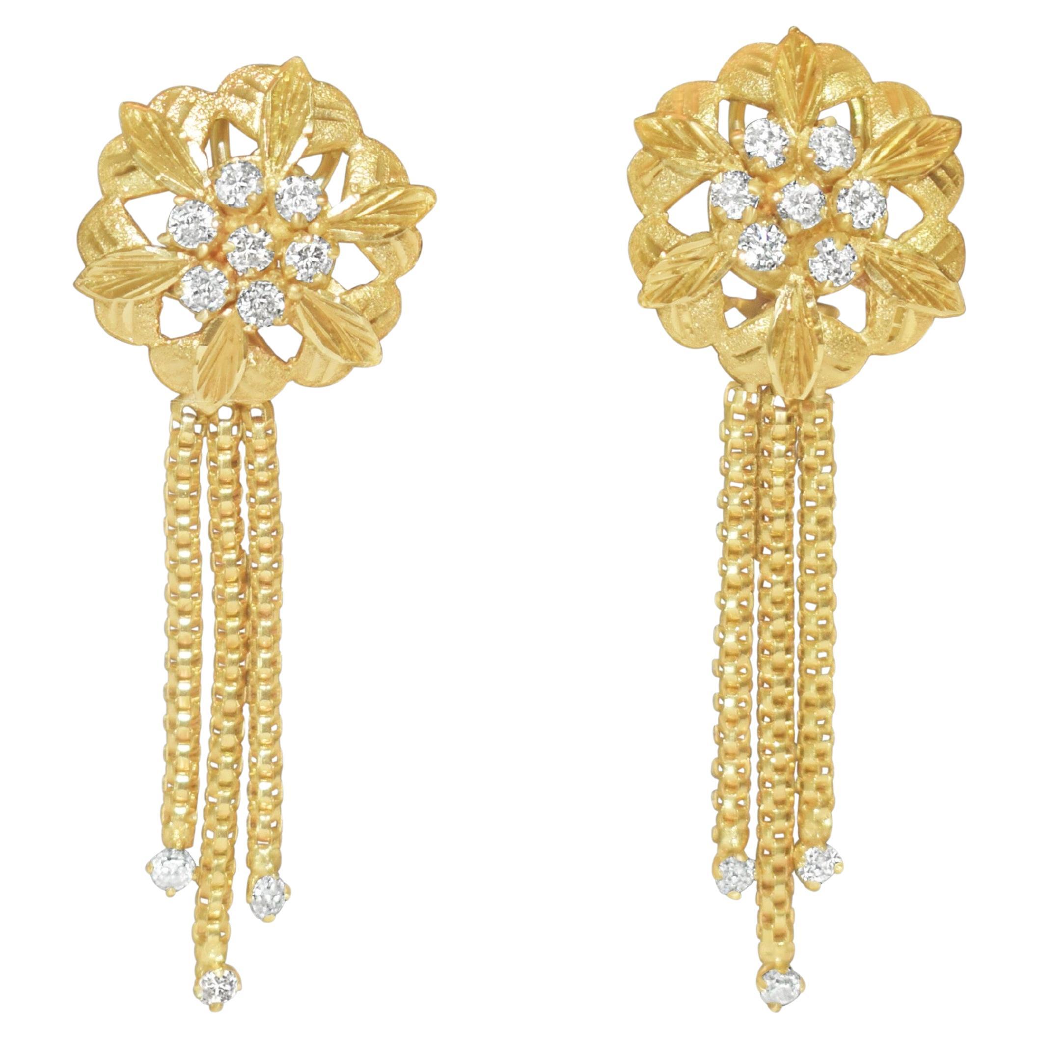Vintage Womens 2ct Diamond & 18K Gold Dangle Earrings