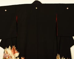 Vintage Women's Silk Crepe Kimono Tomesode with Hand Painted Floral Motif