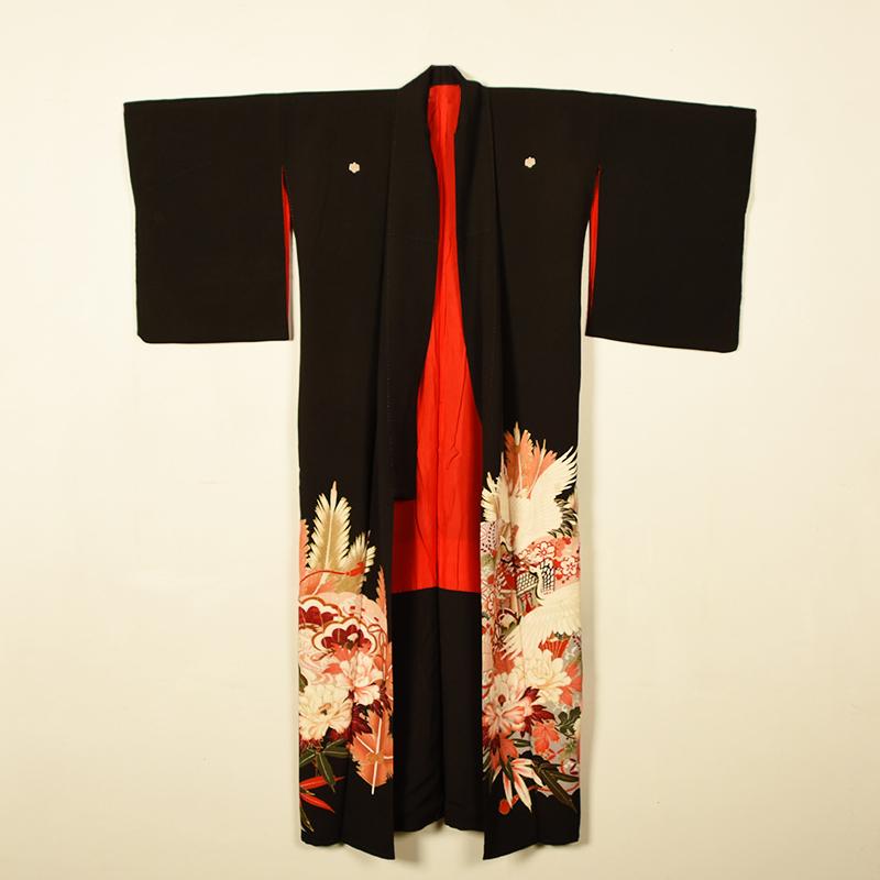 Embroidered Vintage Women's Silk Crepe Kimono Tomesode with Hand Painted Floral Motif