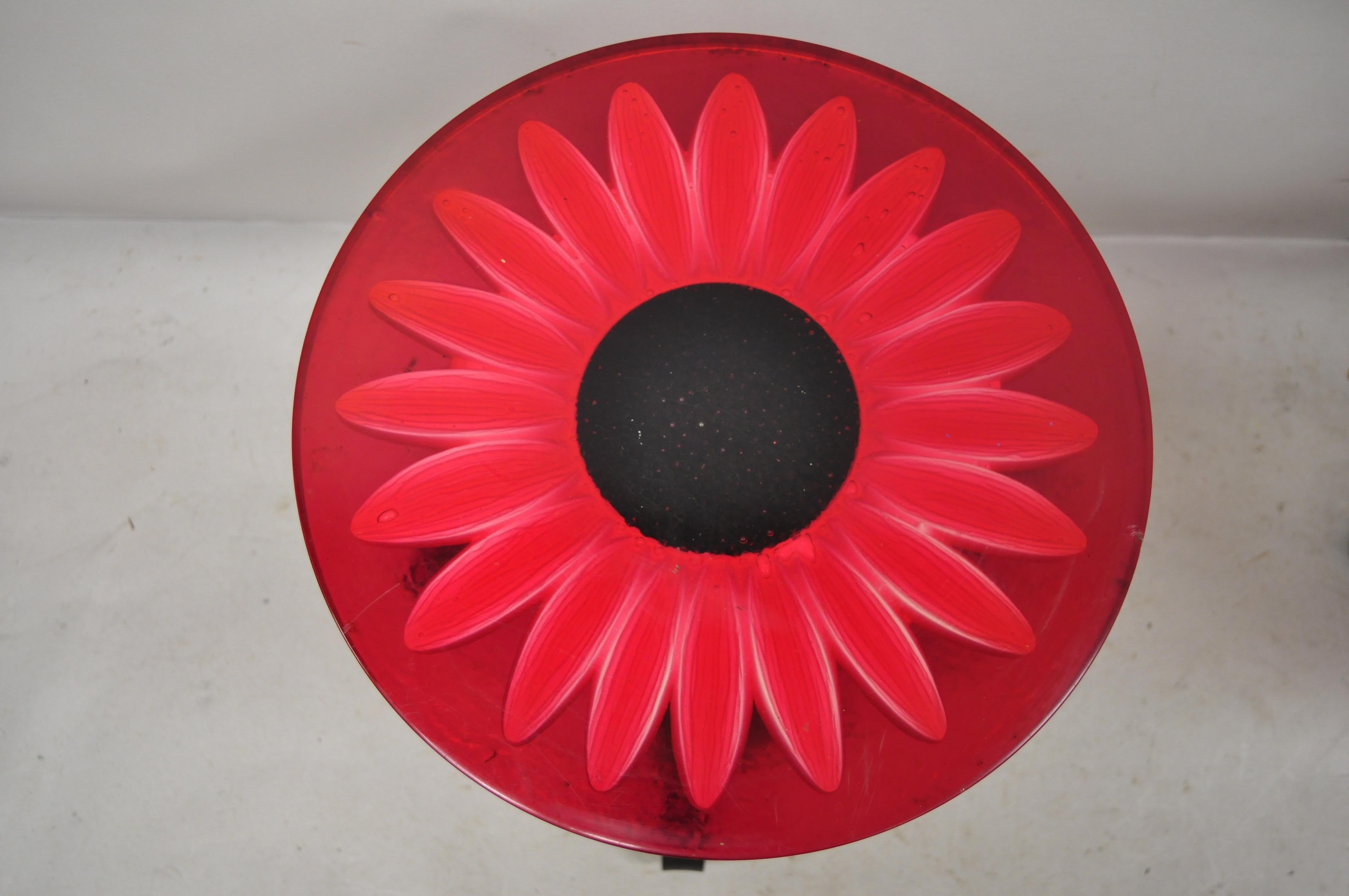 Mid-Century Modern Vintage Wondermold Gamma Associates Red Resin Sun Flower Iron Side Tables, Pair For Sale