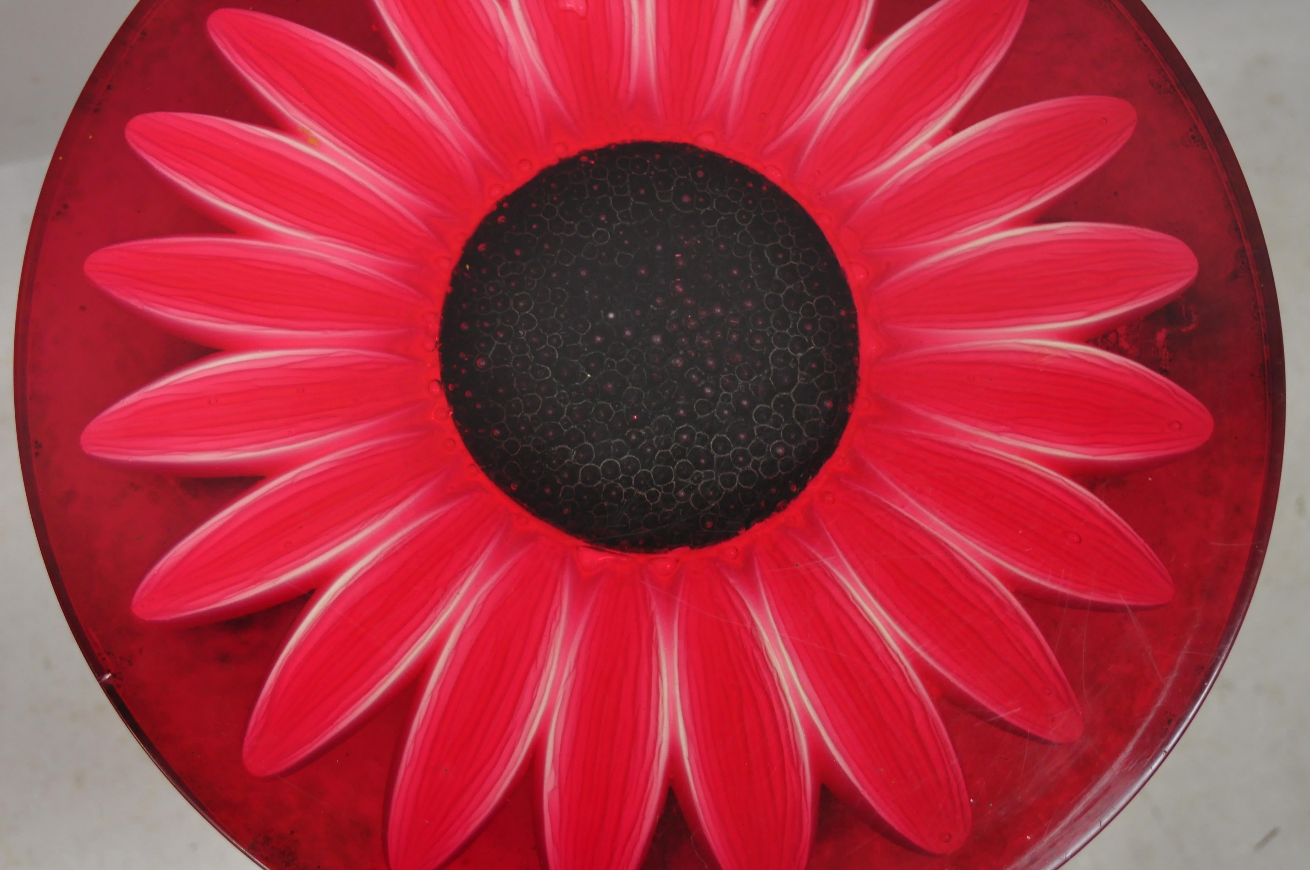 North American Vintage Wondermold Gamma Associates Red Resin Sun Flower Iron Side Tables, Pair