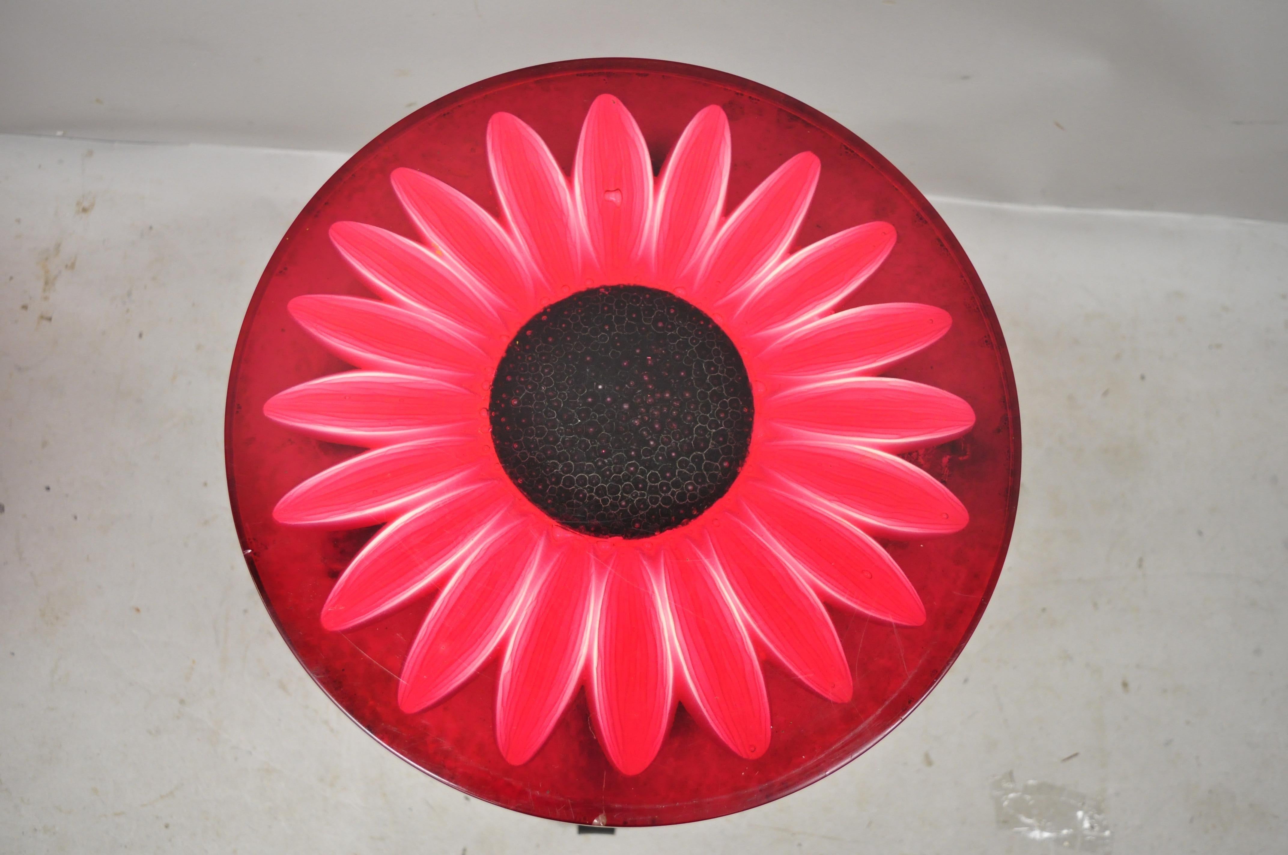 20th Century Vintage Wondermold Gamma Associates Red Resin Sun Flower Iron Side Tables, Pair For Sale