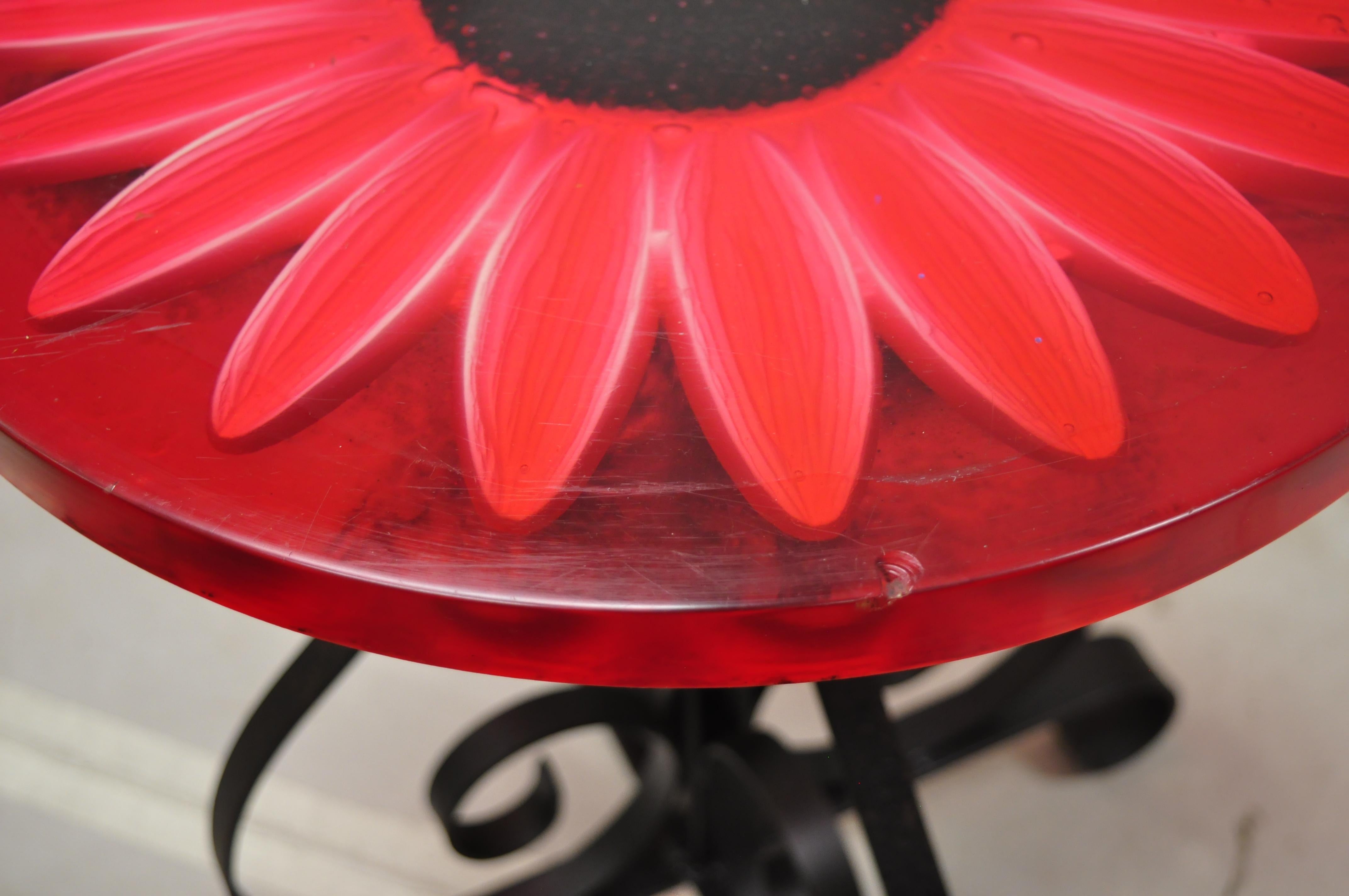Vintage Wondermold Gamma Associates Red Resin Sun Flower Iron Side Tables, Pair For Sale 1