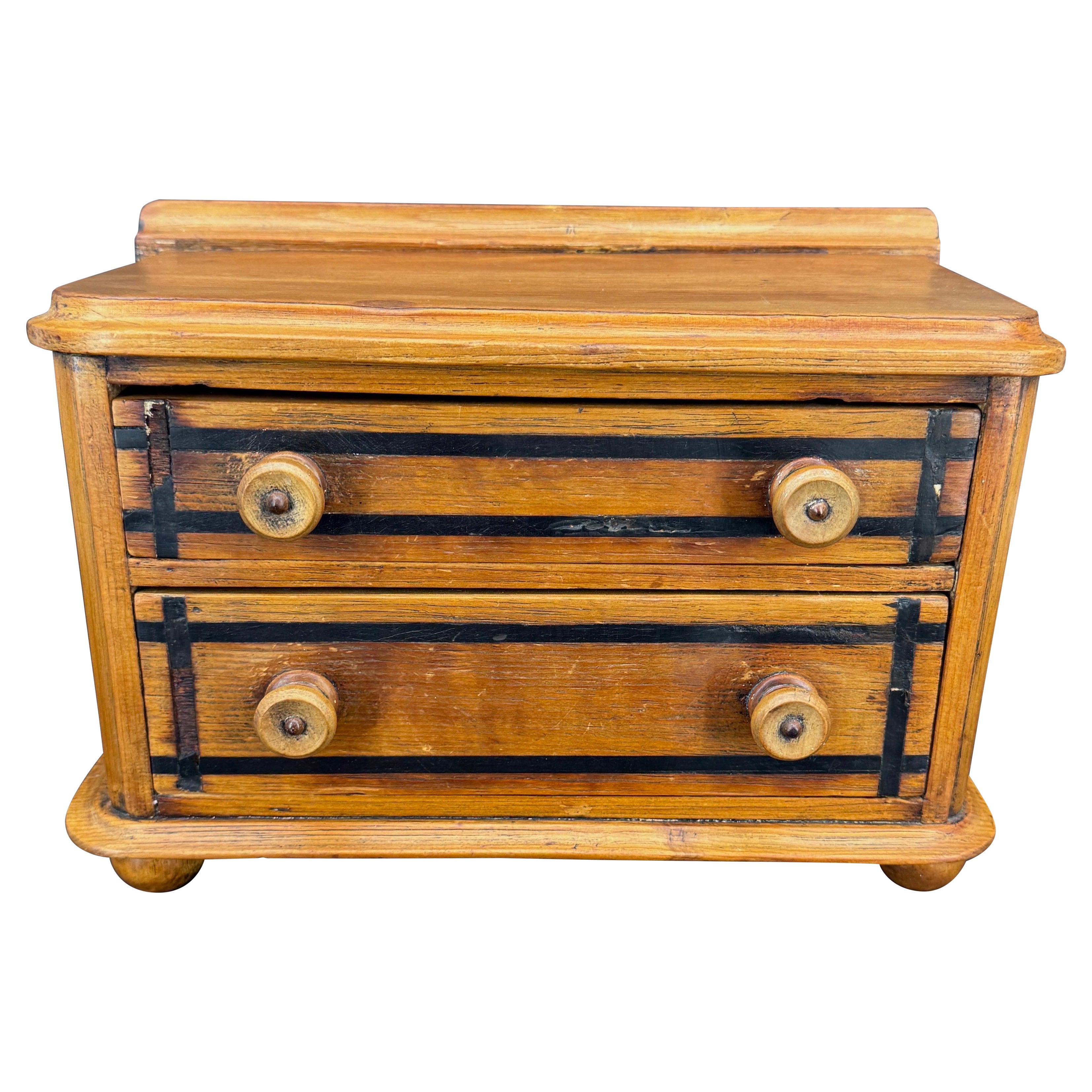 Vintage Wood 2 Drawer Spool Jewelry Box Chest of Drawers, 1920
s