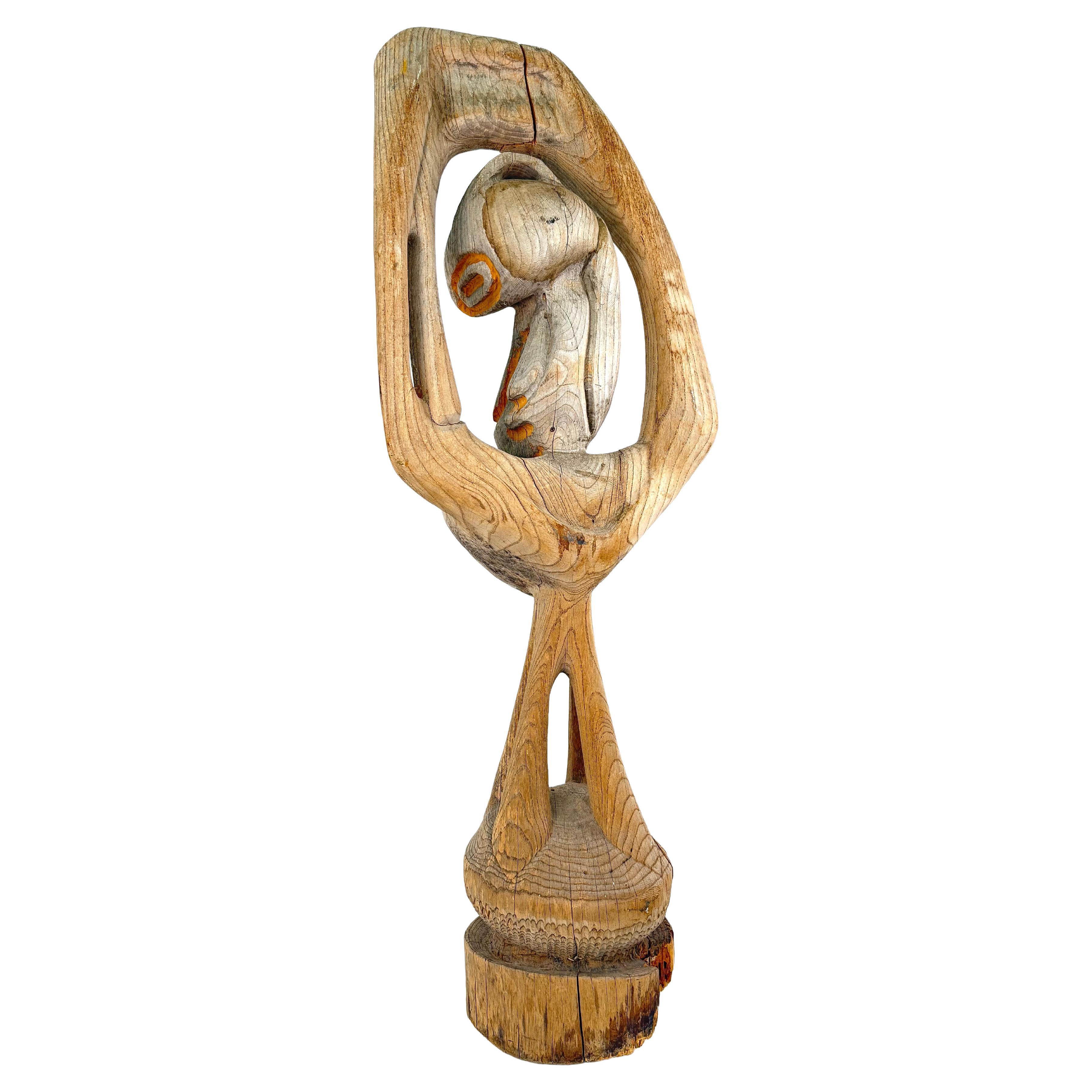 Sculpture abstraite en bois vintage avec une belle finition en bois flotté