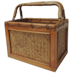 Vintage Wood and Bamboo Handles Magazine Holder or Rack