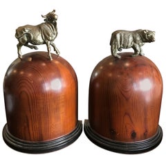 Vintage Wood and Brass Bull and Bear Bookends