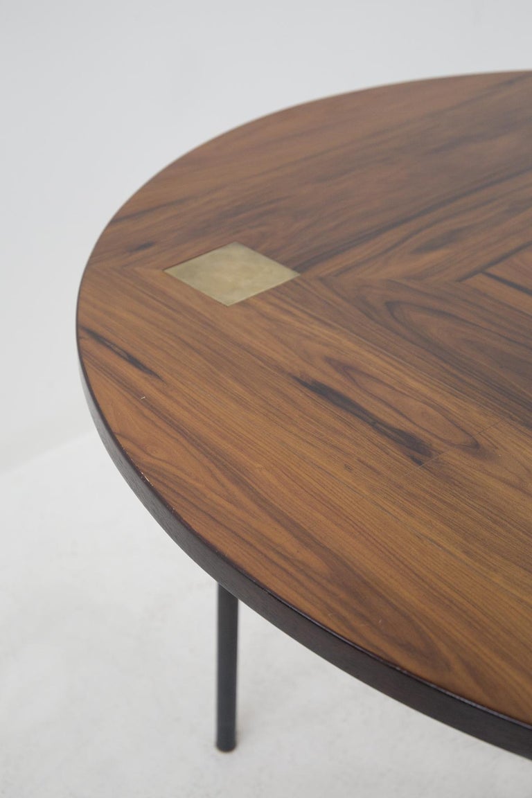 Vintage Wood and Brass Living Room Table by Ettore Sottsass, Published