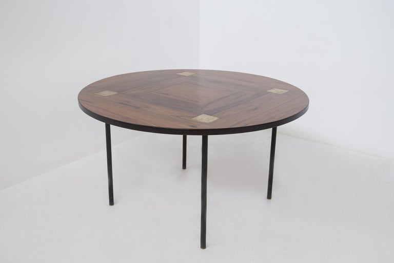 Vintage Wood and Brass Living Room Table by Ettore Sottsass, Published