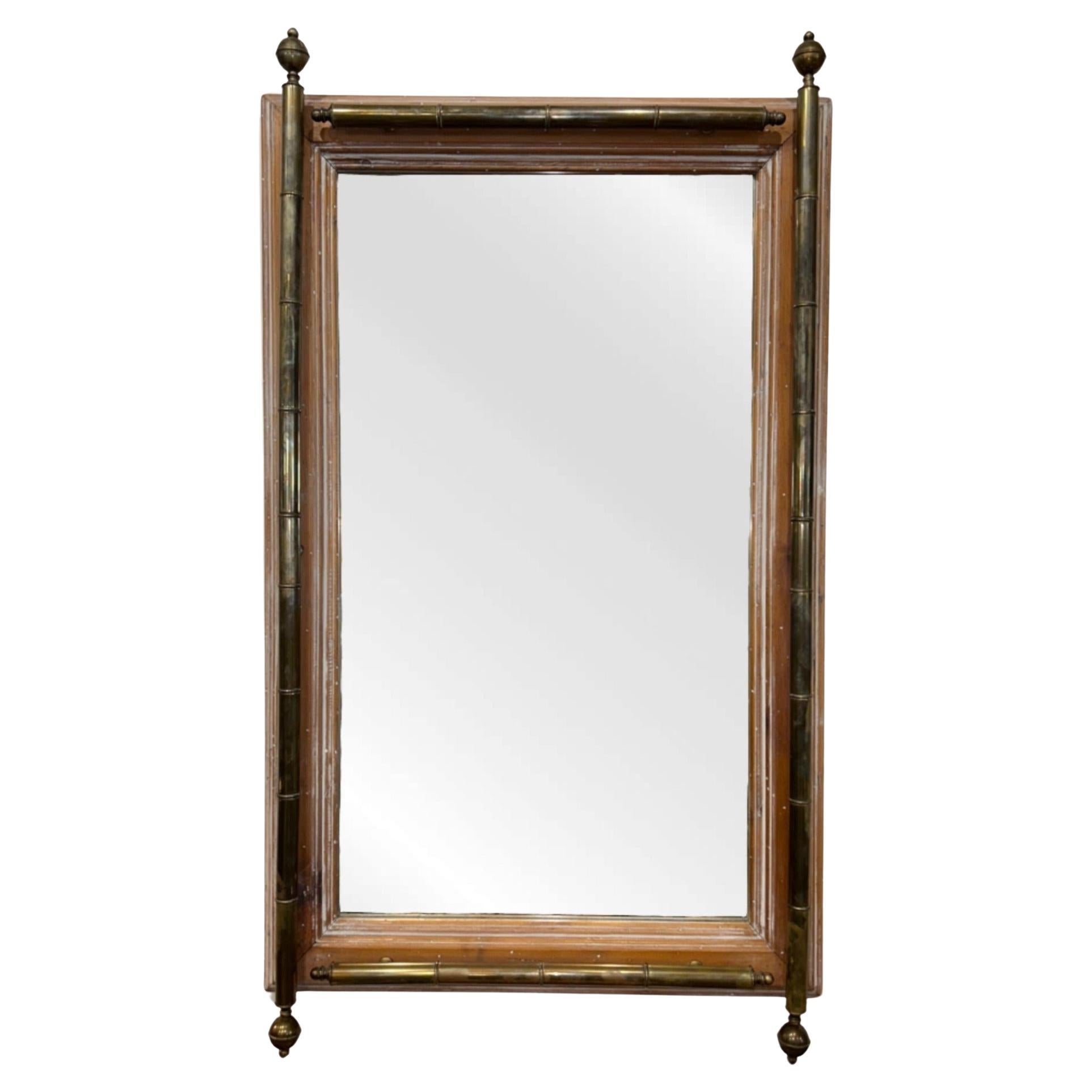 Vintage Wood And Brass Mirror