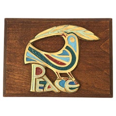Vintage Wood and Brass Peace Bird Wall Plaque
