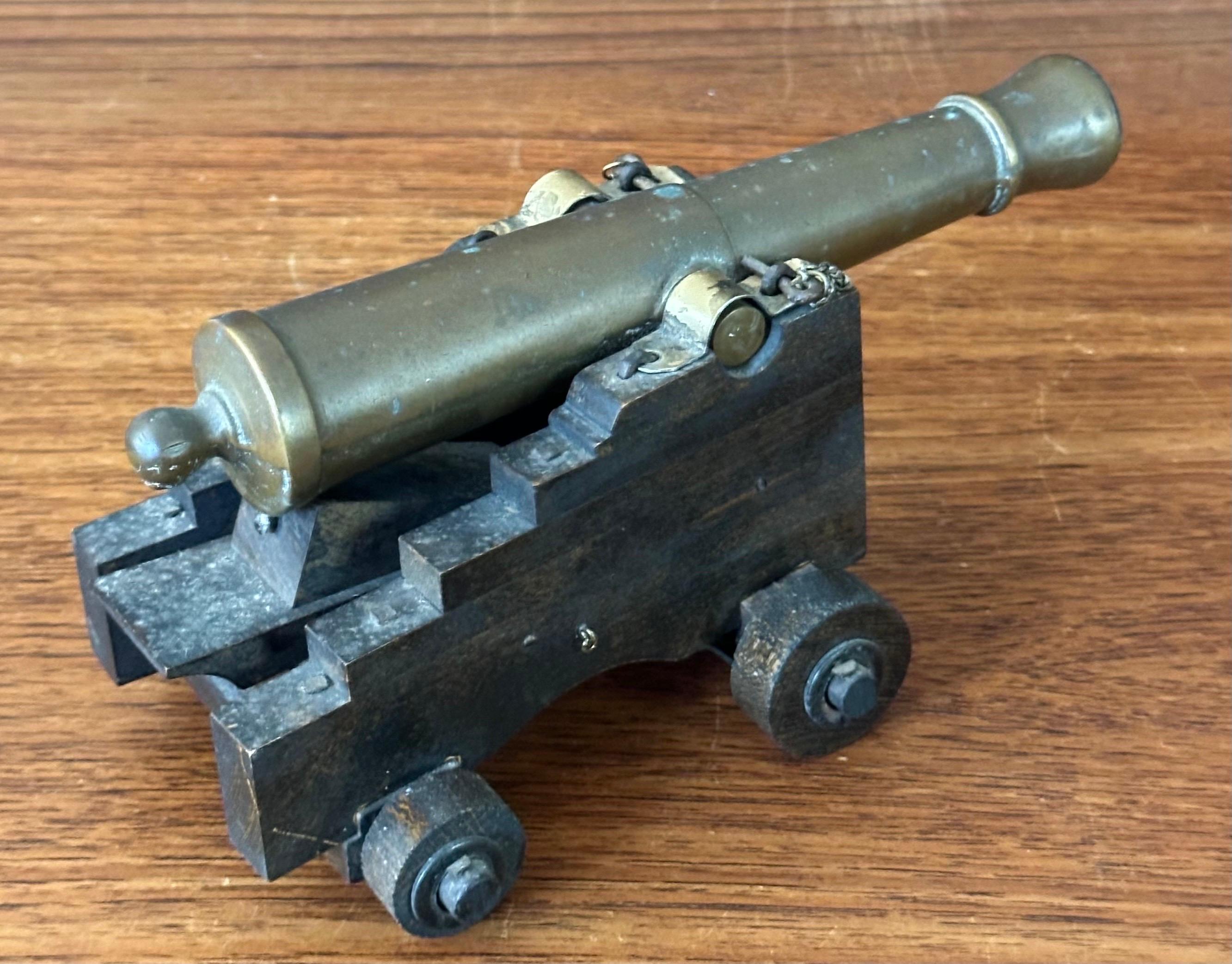 Vintage Wood and Bronze Cannon Model For Sale 4