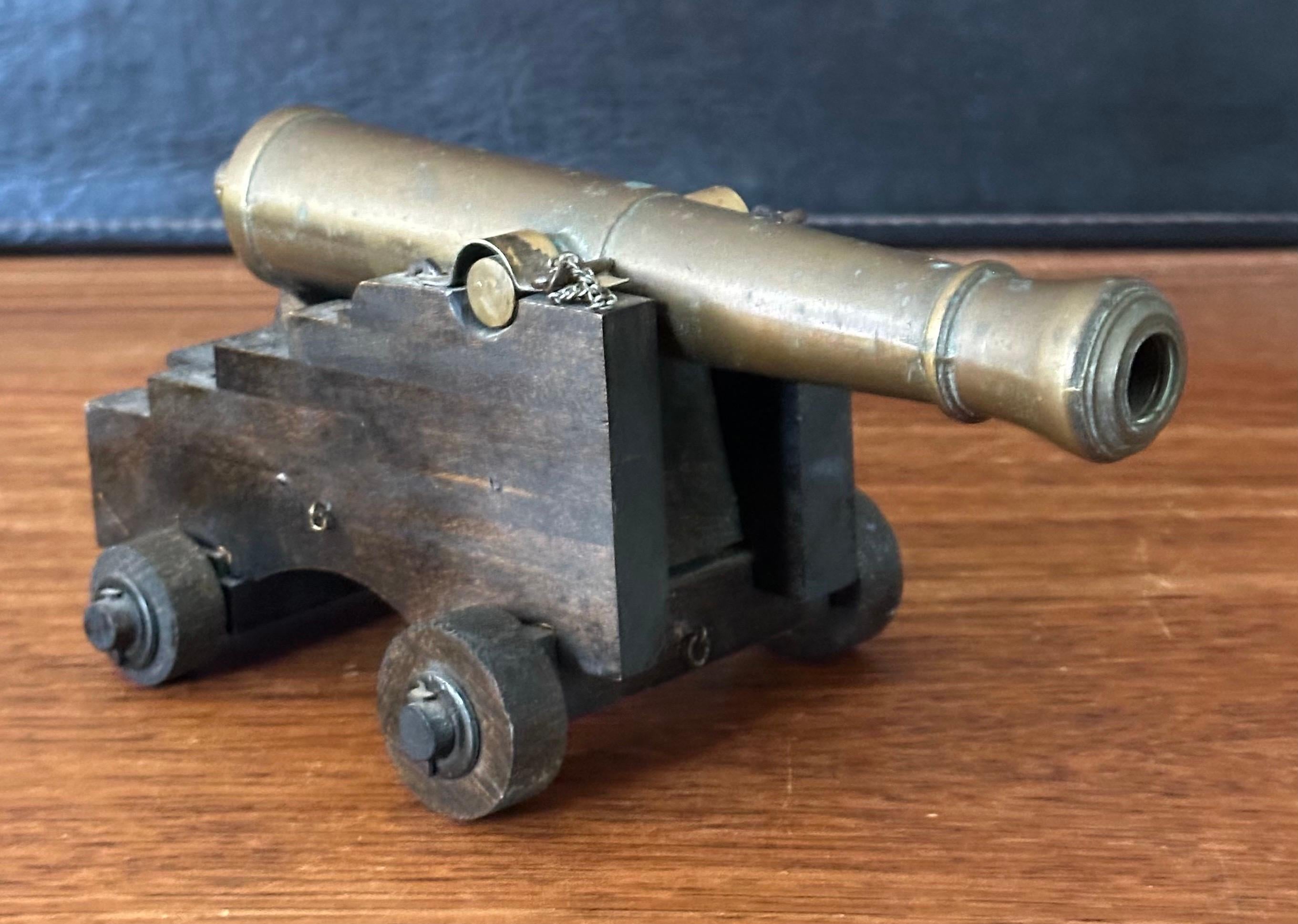 Vintage Wood and Bronze Cannon Model For Sale 6