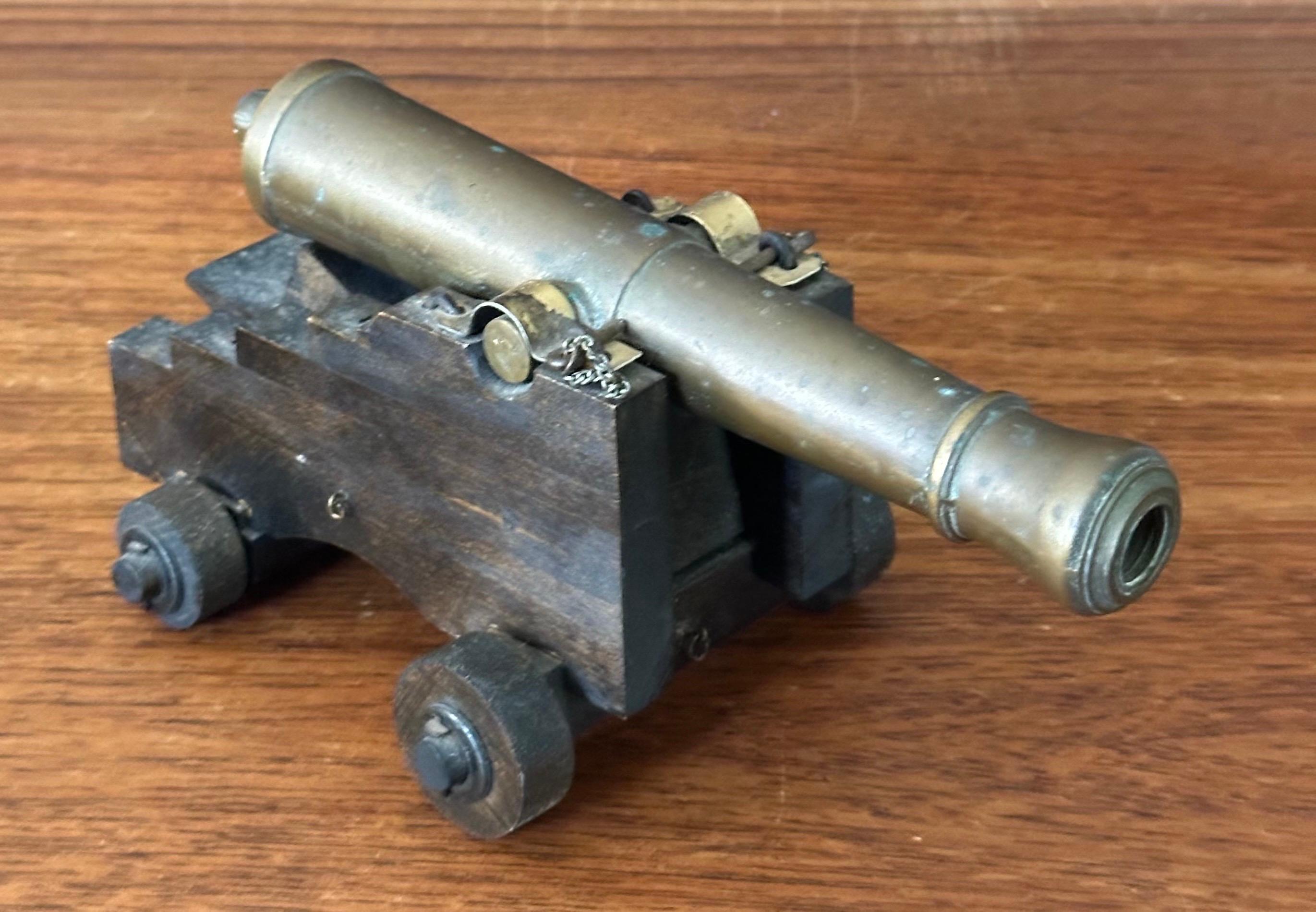 Vintage Wood and Bronze Cannon Model For Sale 7