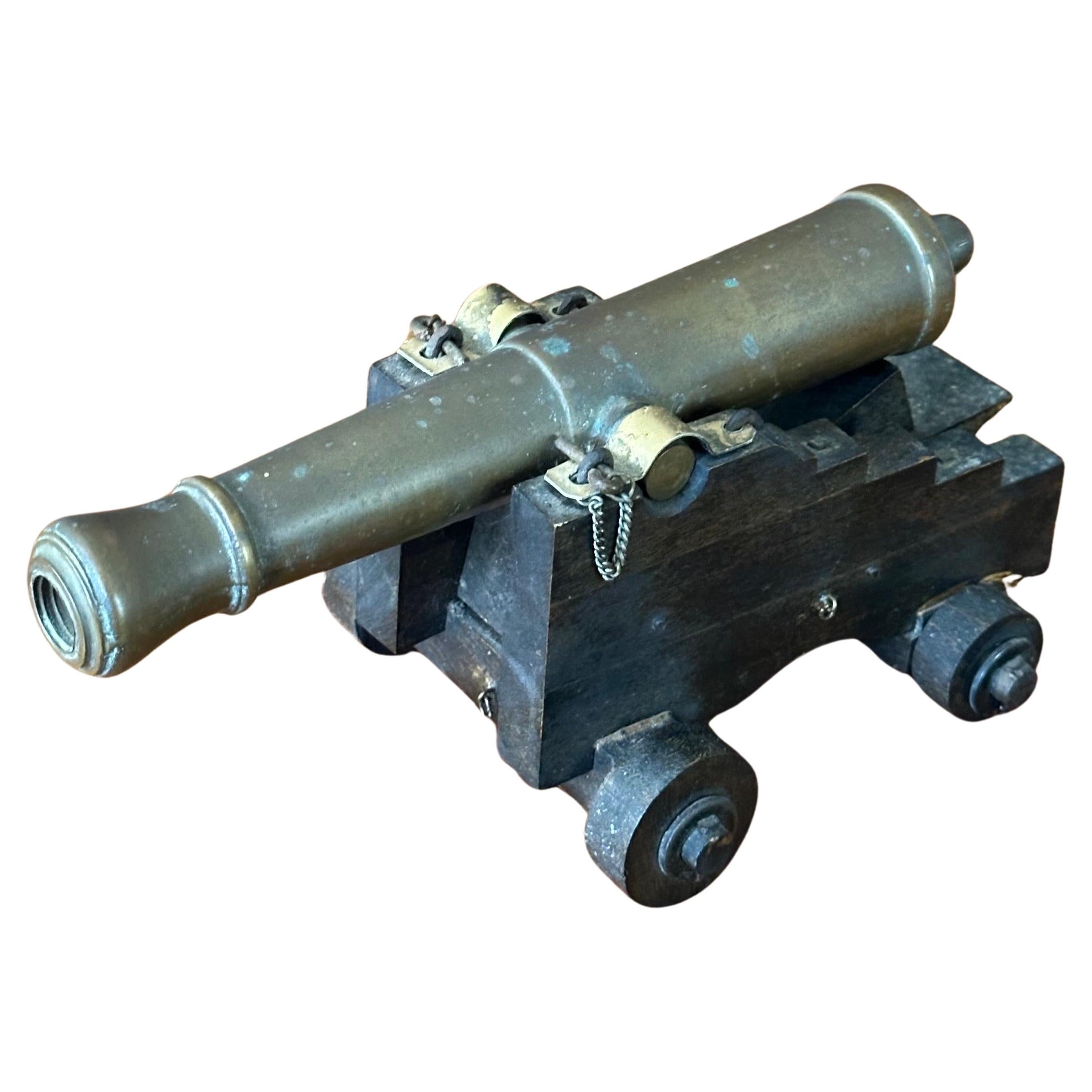 Vintage Wood and Bronze Cannon Model For Sale 10