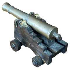 Vintage Wood and Bronze Cannon Model