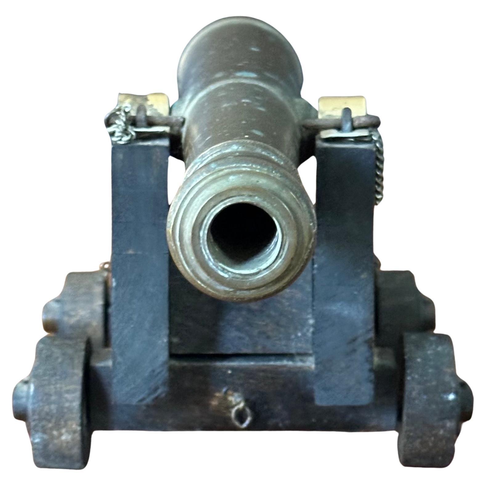 American Vintage Wood and Bronze Cannon Model For Sale