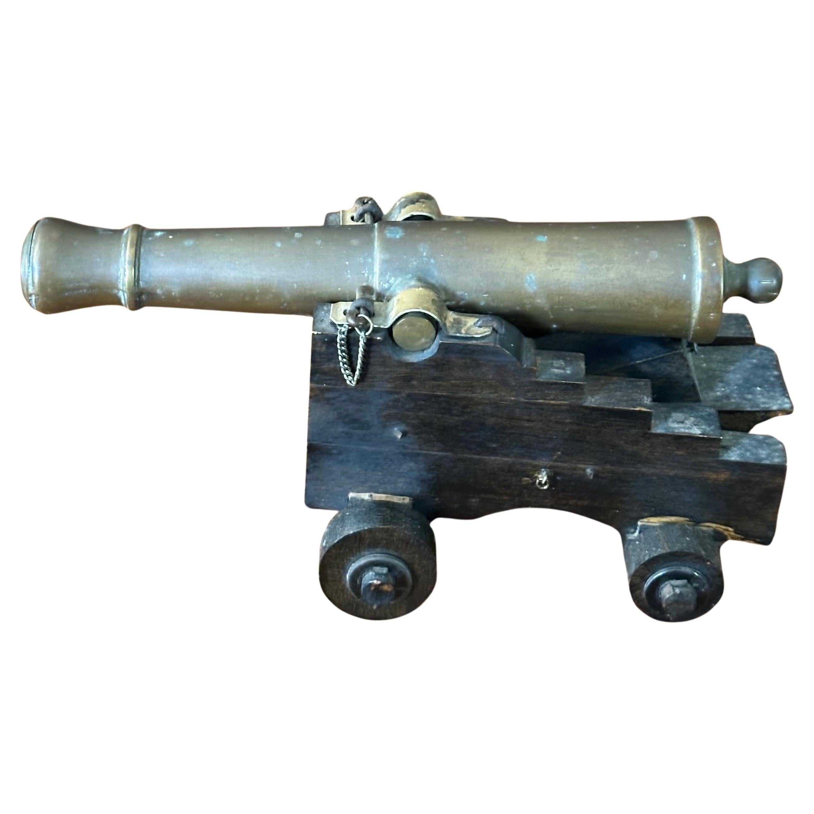 20th Century Vintage Wood and Bronze Cannon Model For Sale