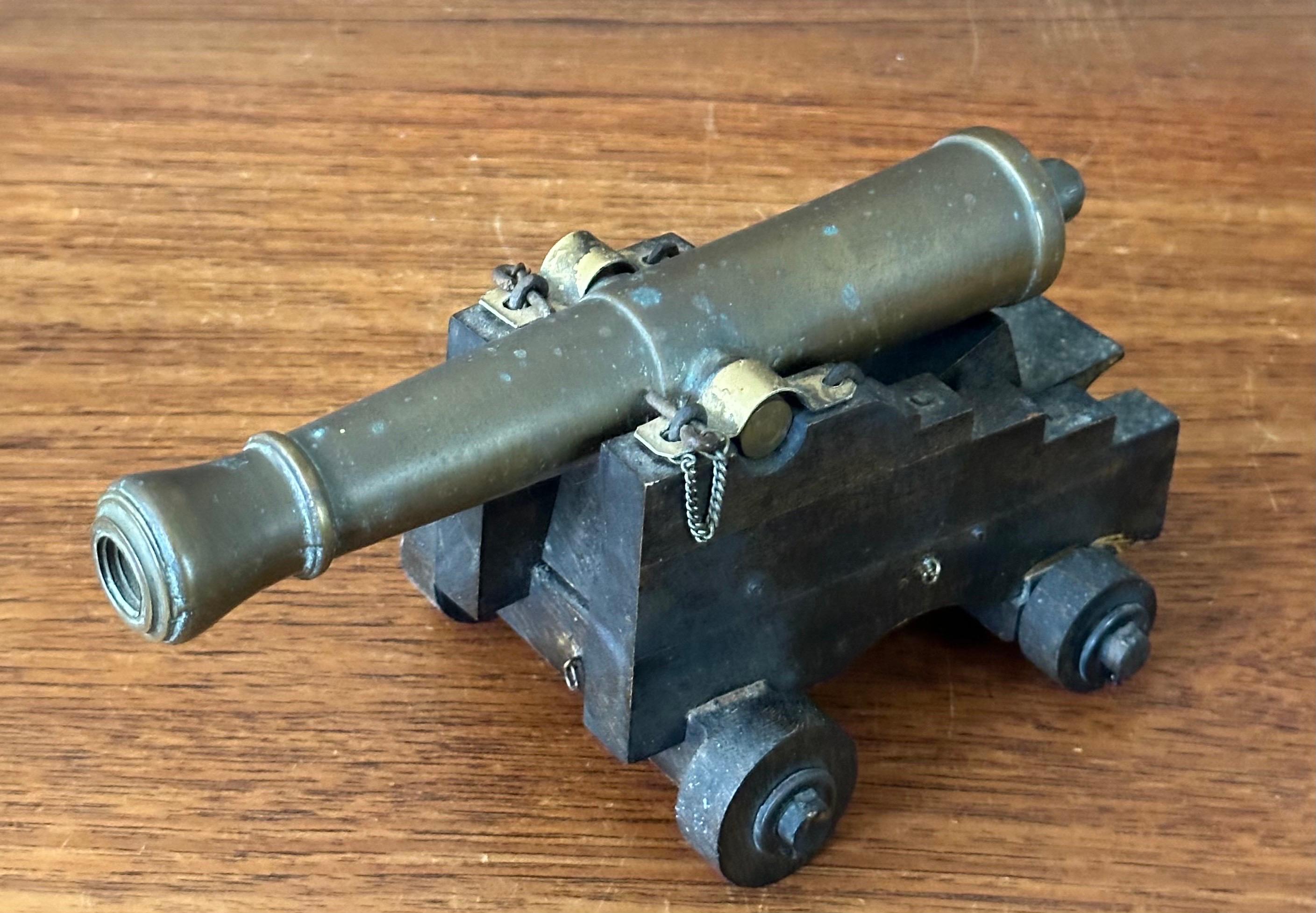 Metal Vintage Wood and Bronze Cannon Model For Sale