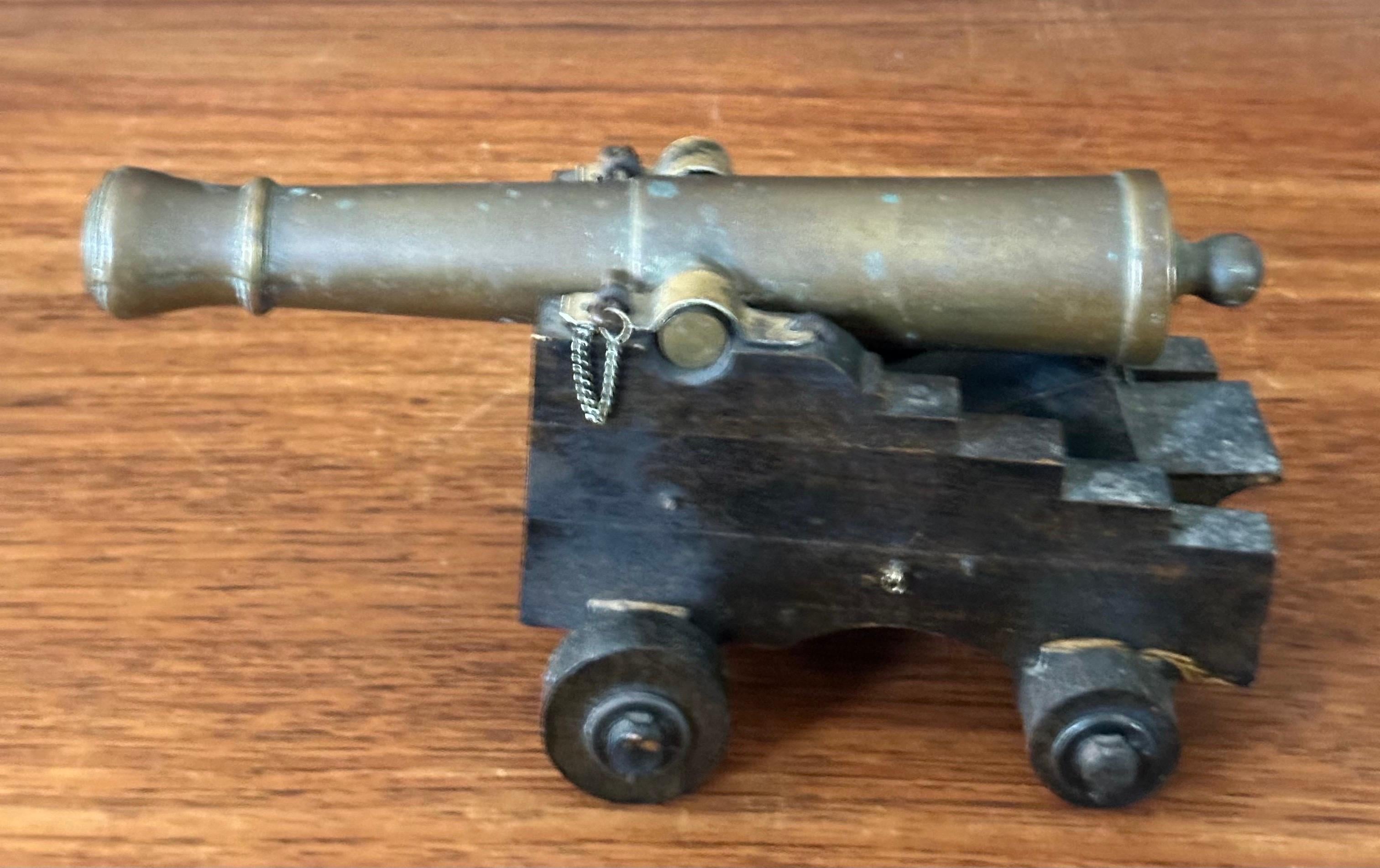 Vintage Wood and Bronze Cannon Model For Sale 1