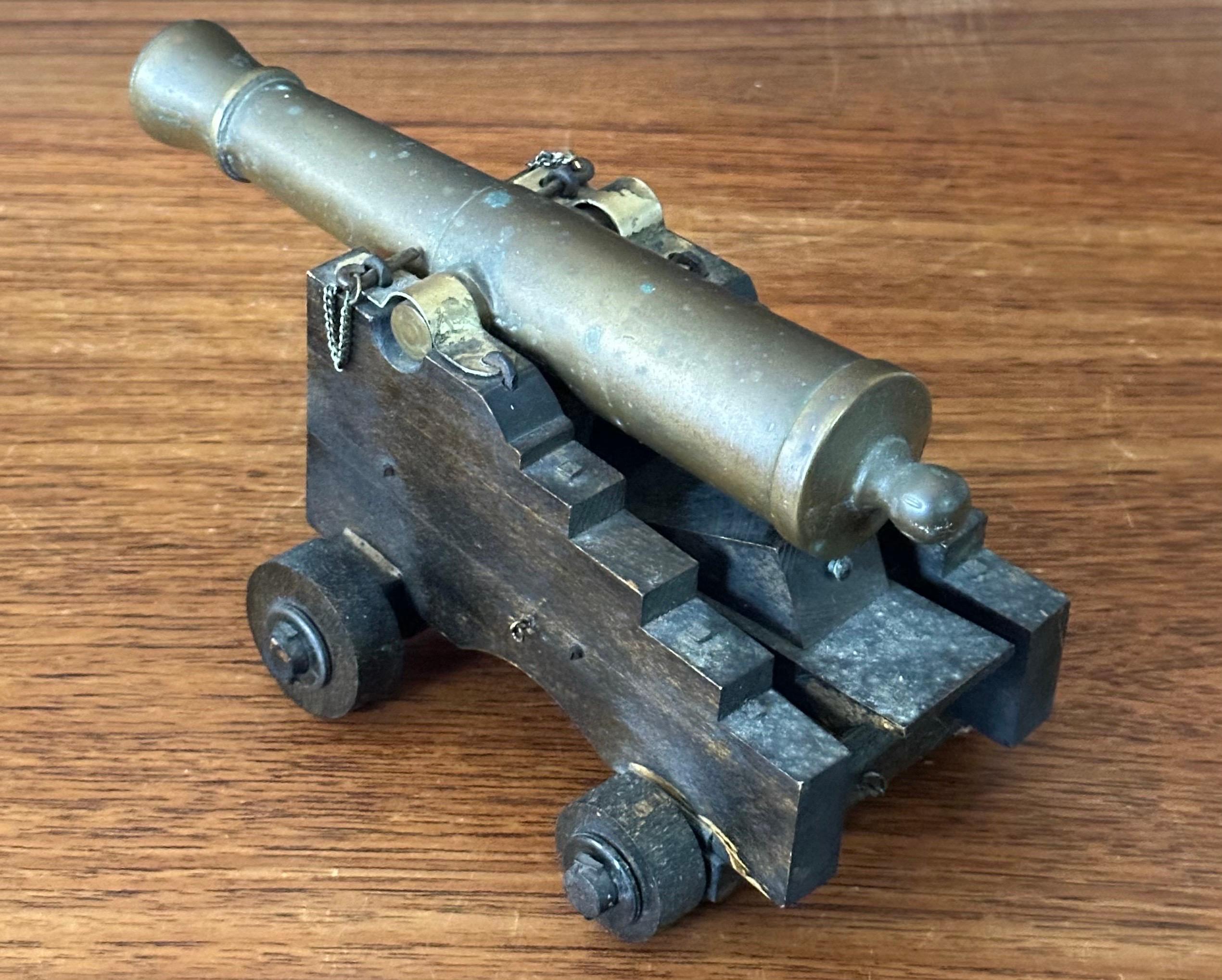 Vintage Wood and Bronze Cannon Model For Sale 2