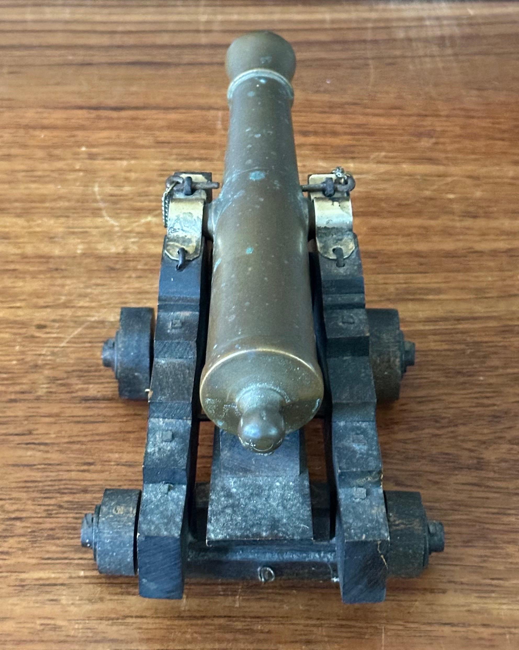 Vintage Wood and Bronze Cannon Model For Sale 3