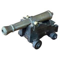 Vintage Wood and Bronze Cannon Model