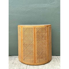 Vintage Wood and Cane Demilune Console Table