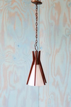 Vintage Wood and Glass Pendelleuchte John C Virden Modeline attr.