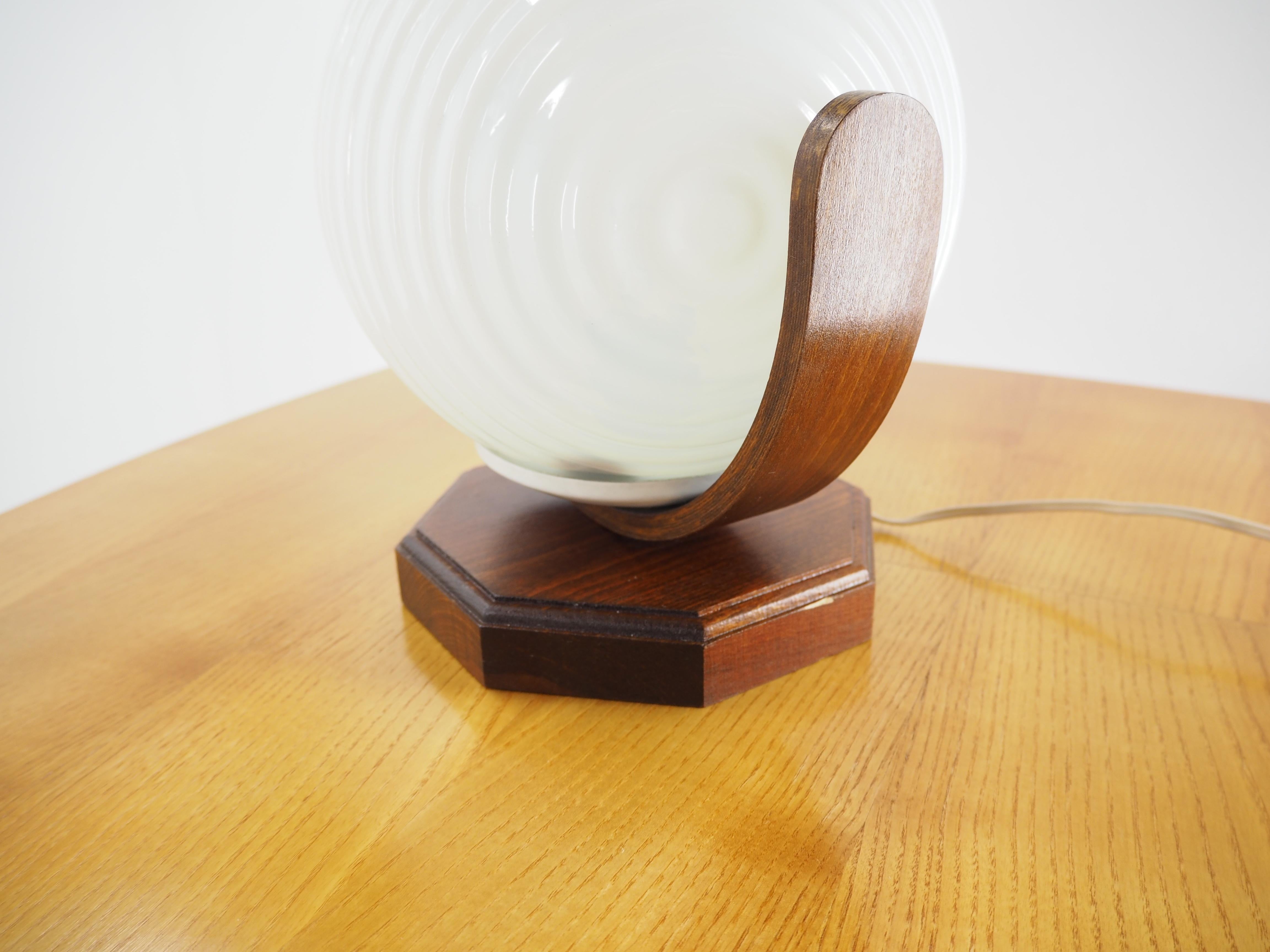 Vintage Wood and Glass Round Table Lamp, from Czechoslovakia, 1970s 3