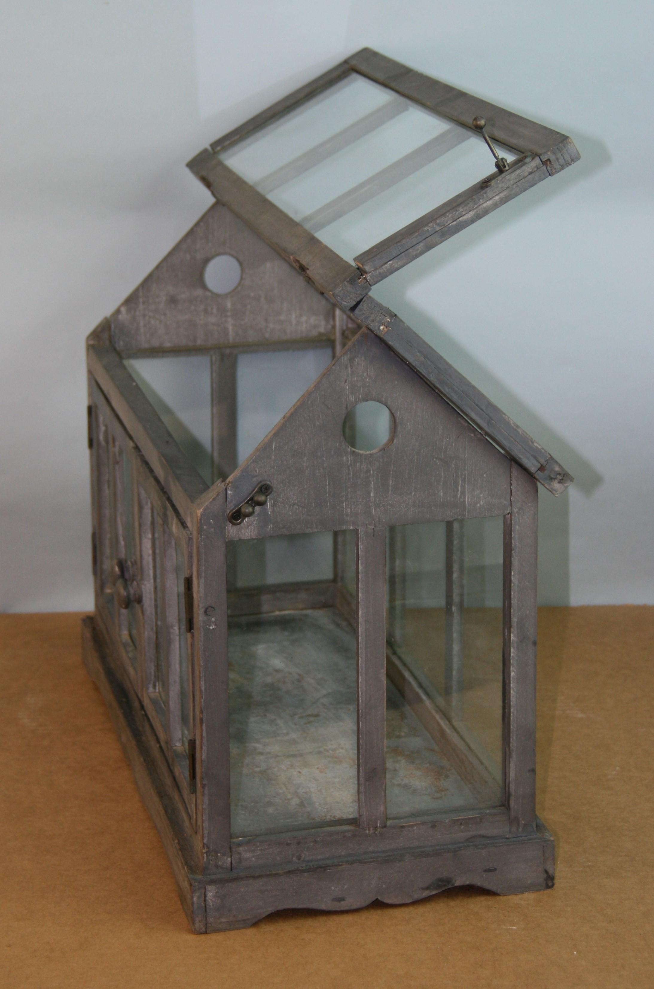 Mid-20th Century Vintage Wood and Glass Terrarium / Model Greenhouse