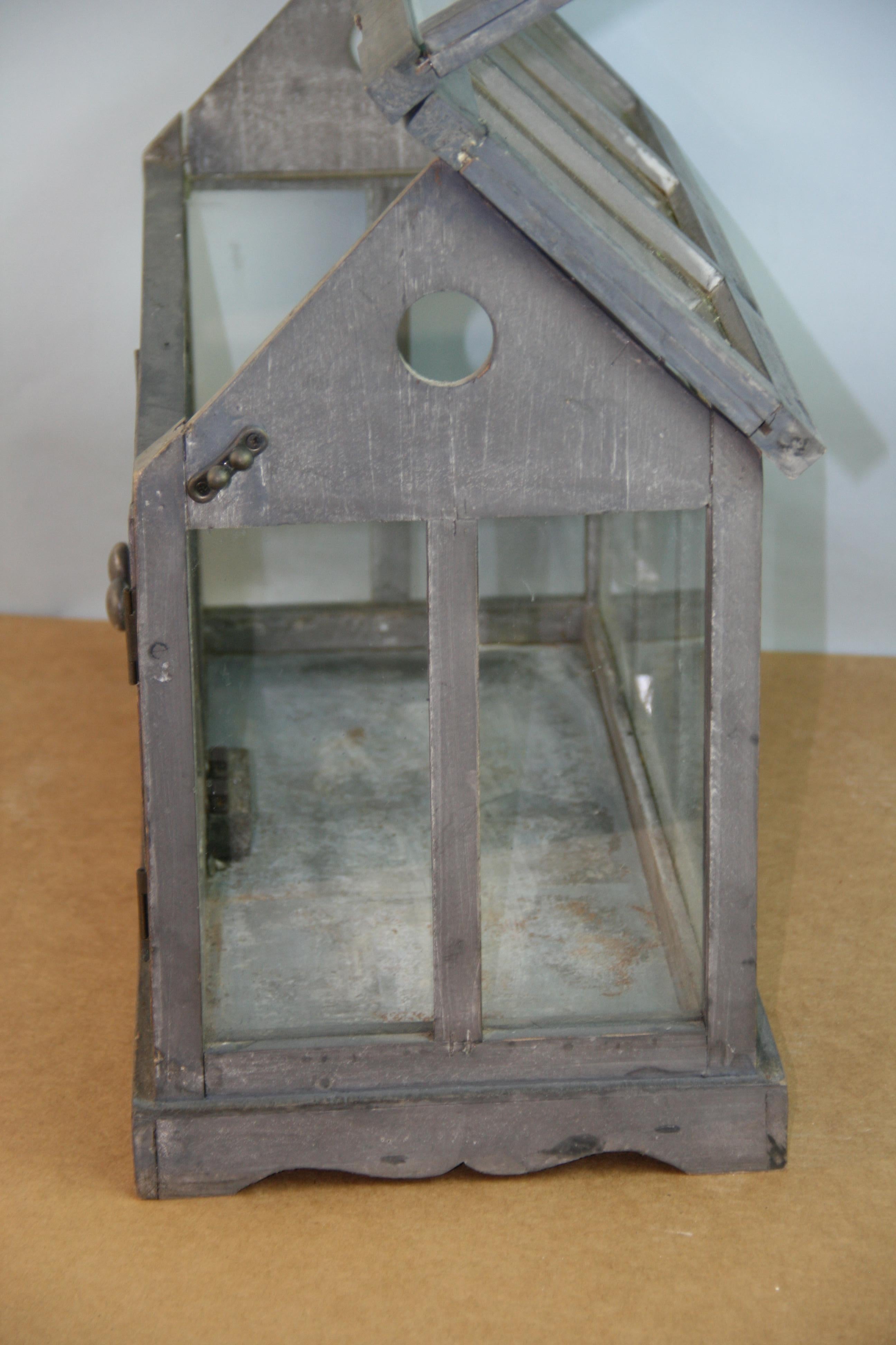 Metal Vintage Wood and Glass Terrarium / Model Greenhouse
