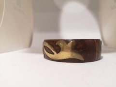 Vintage wood and gold tone pattern bracelet bangle