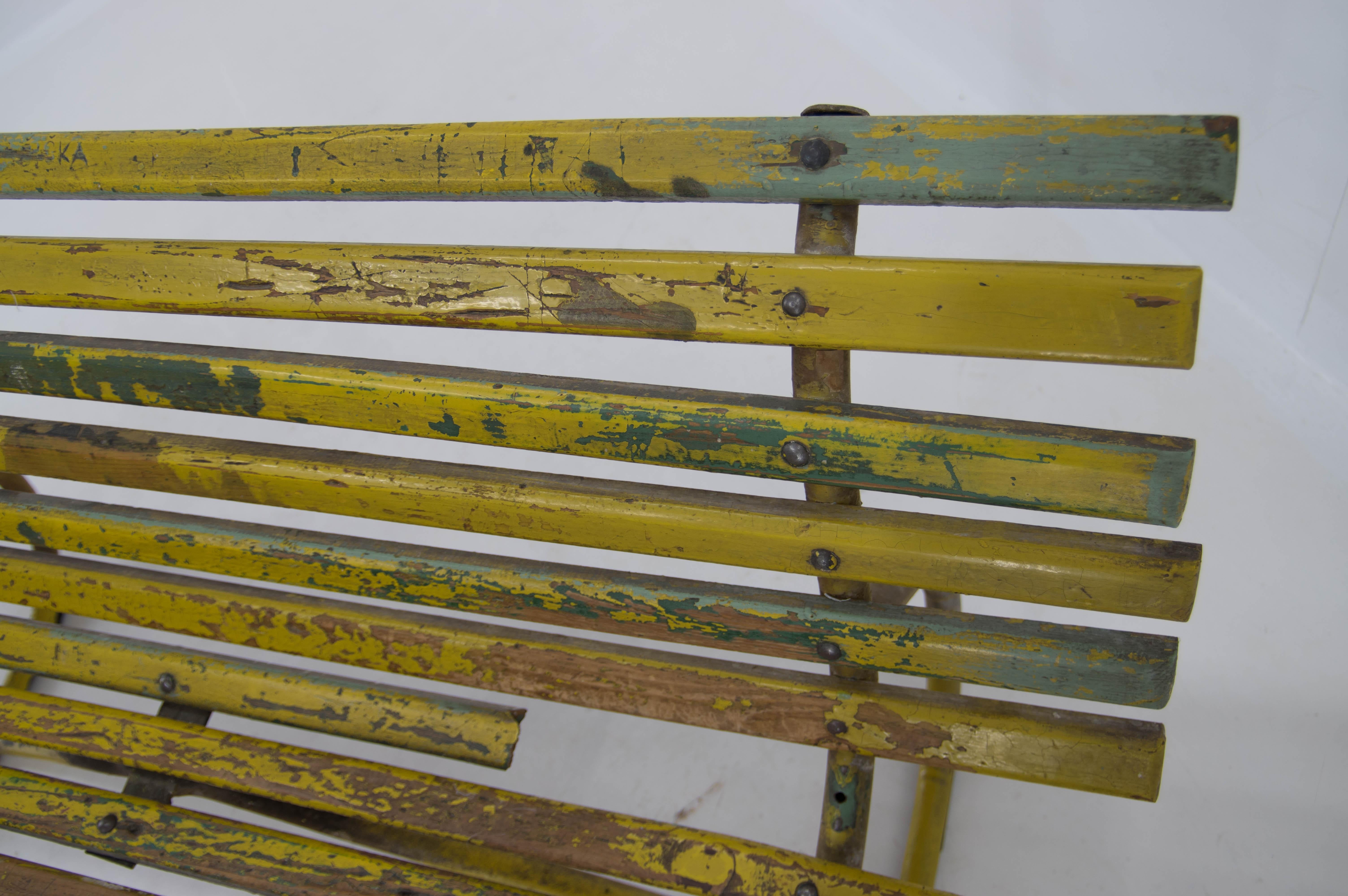 Vintage Wood and Iron Bench, 1930s For Sale 4