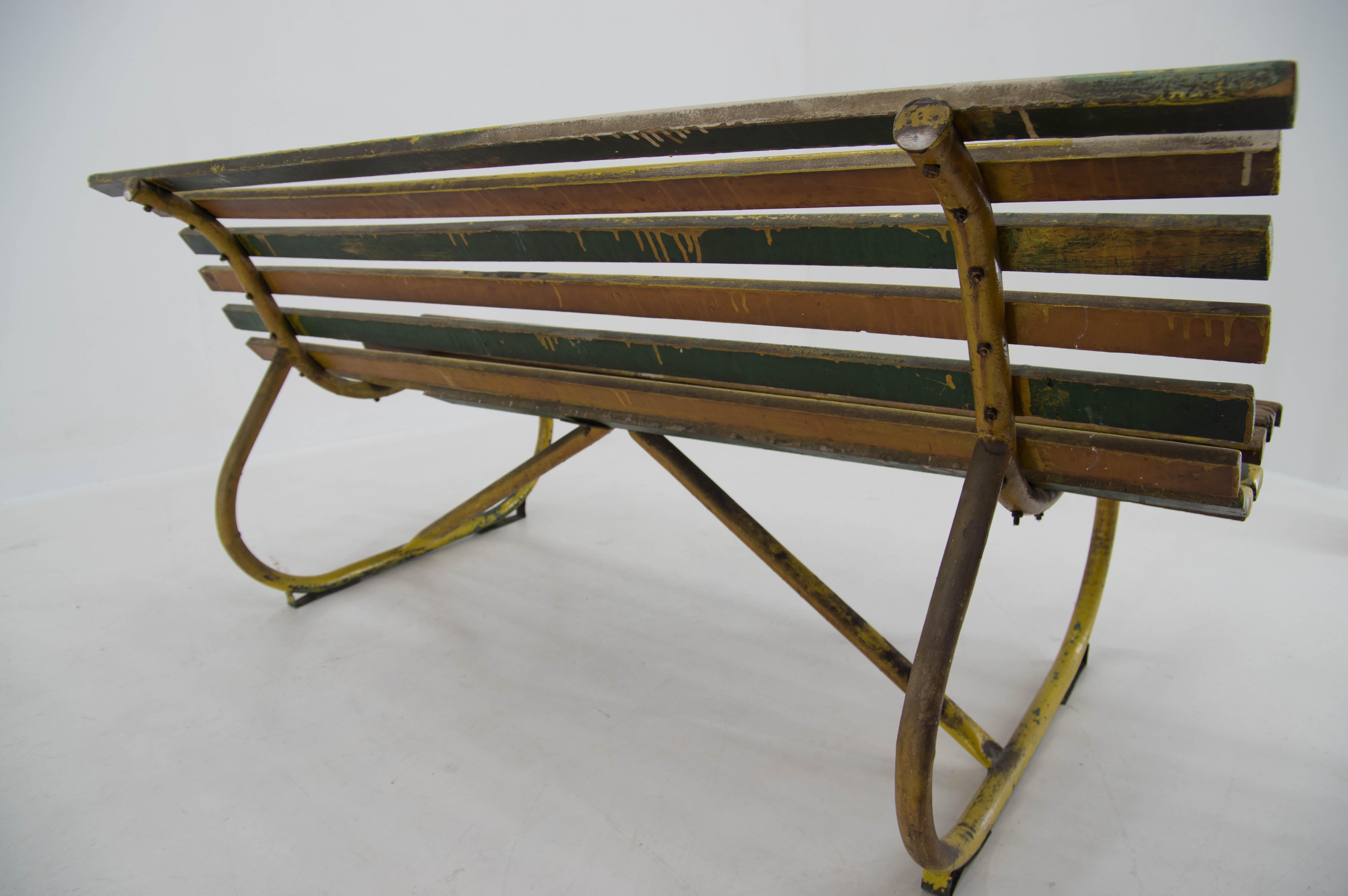 Vintage Wood and Iron Bench, 1930s For Sale 5