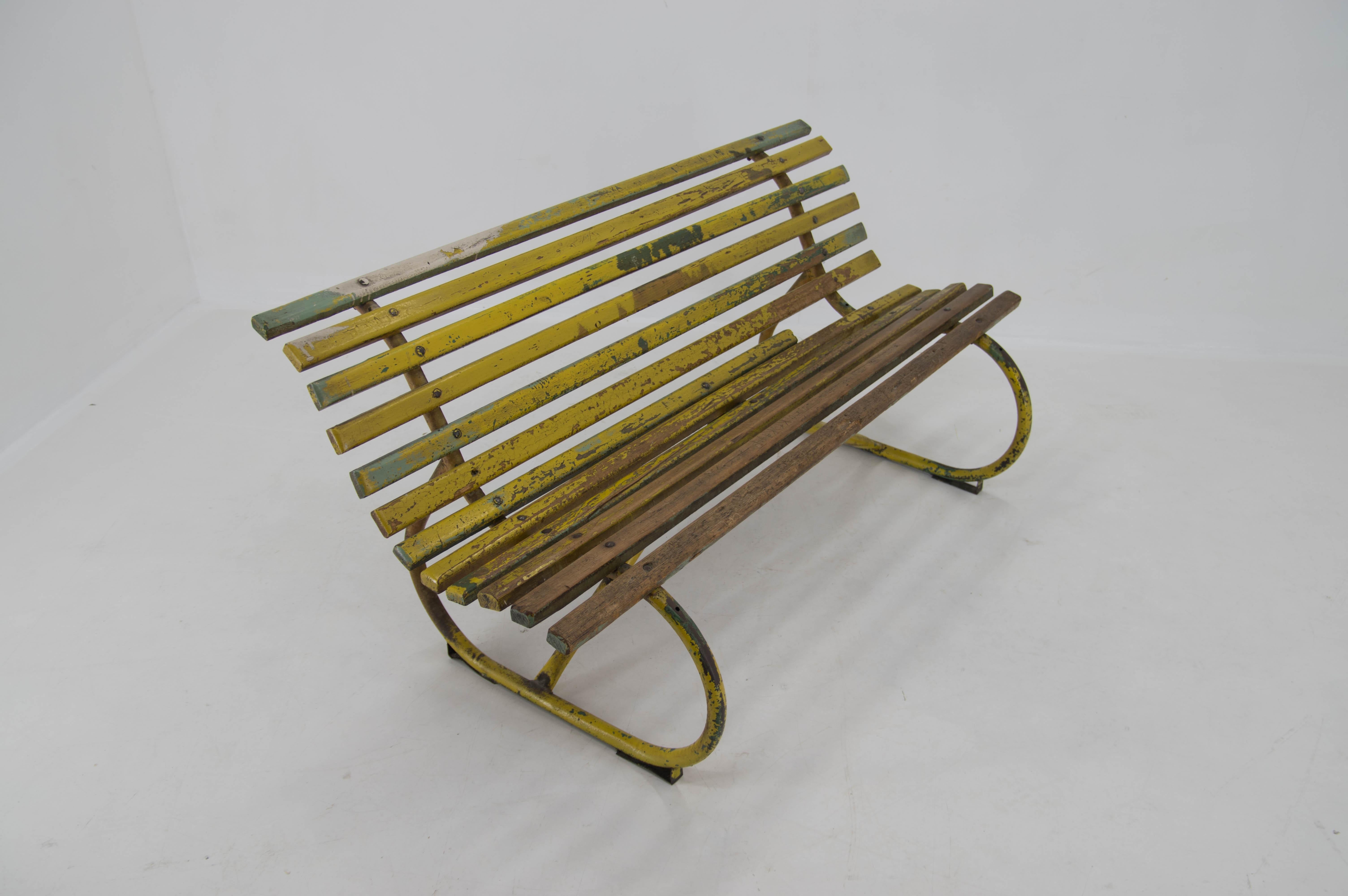 Vintage Wood and Iron Bench, 1930s For Sale 6