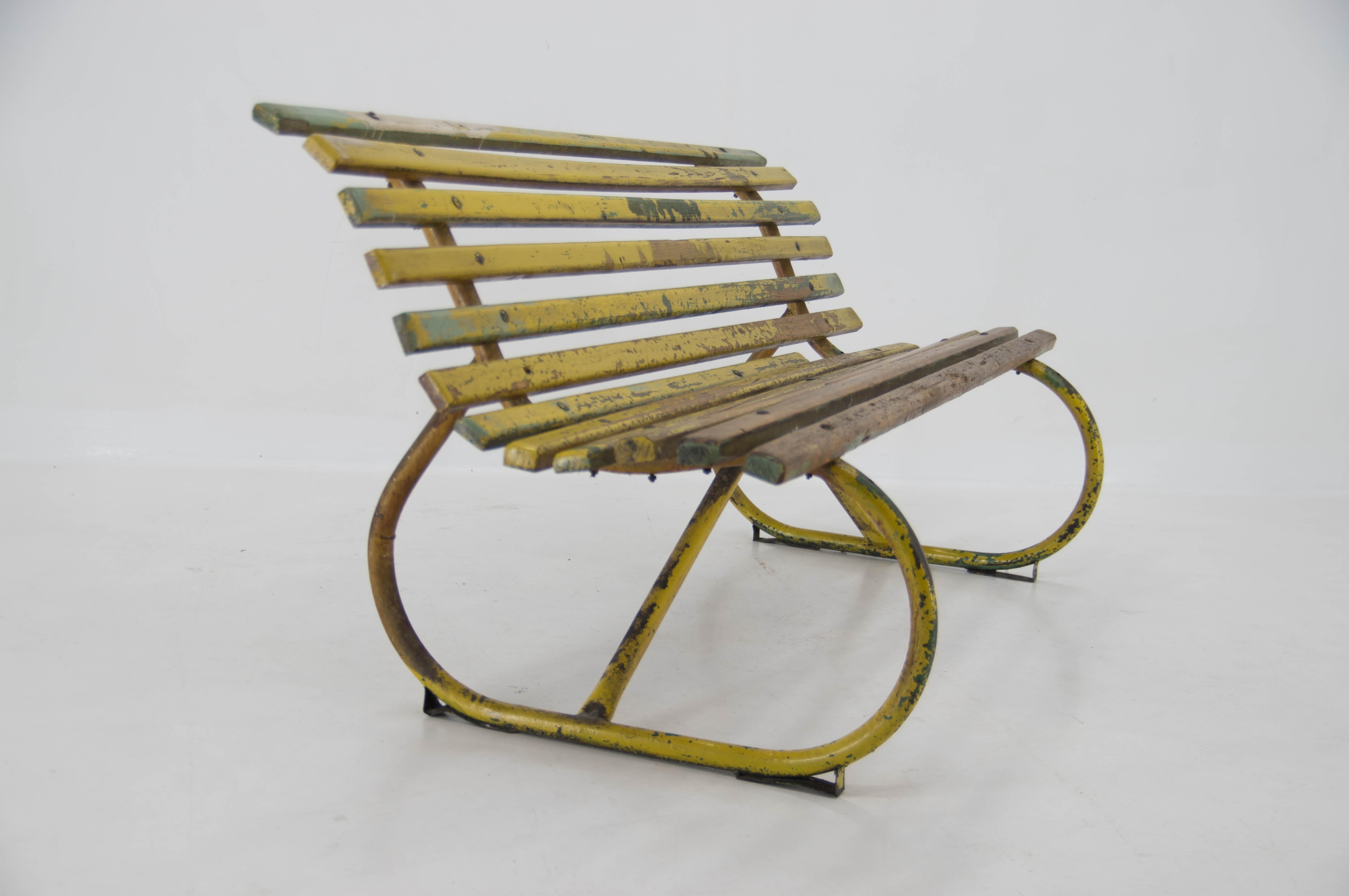 Vintage Wood and Iron Bench, 1930s For Sale 7