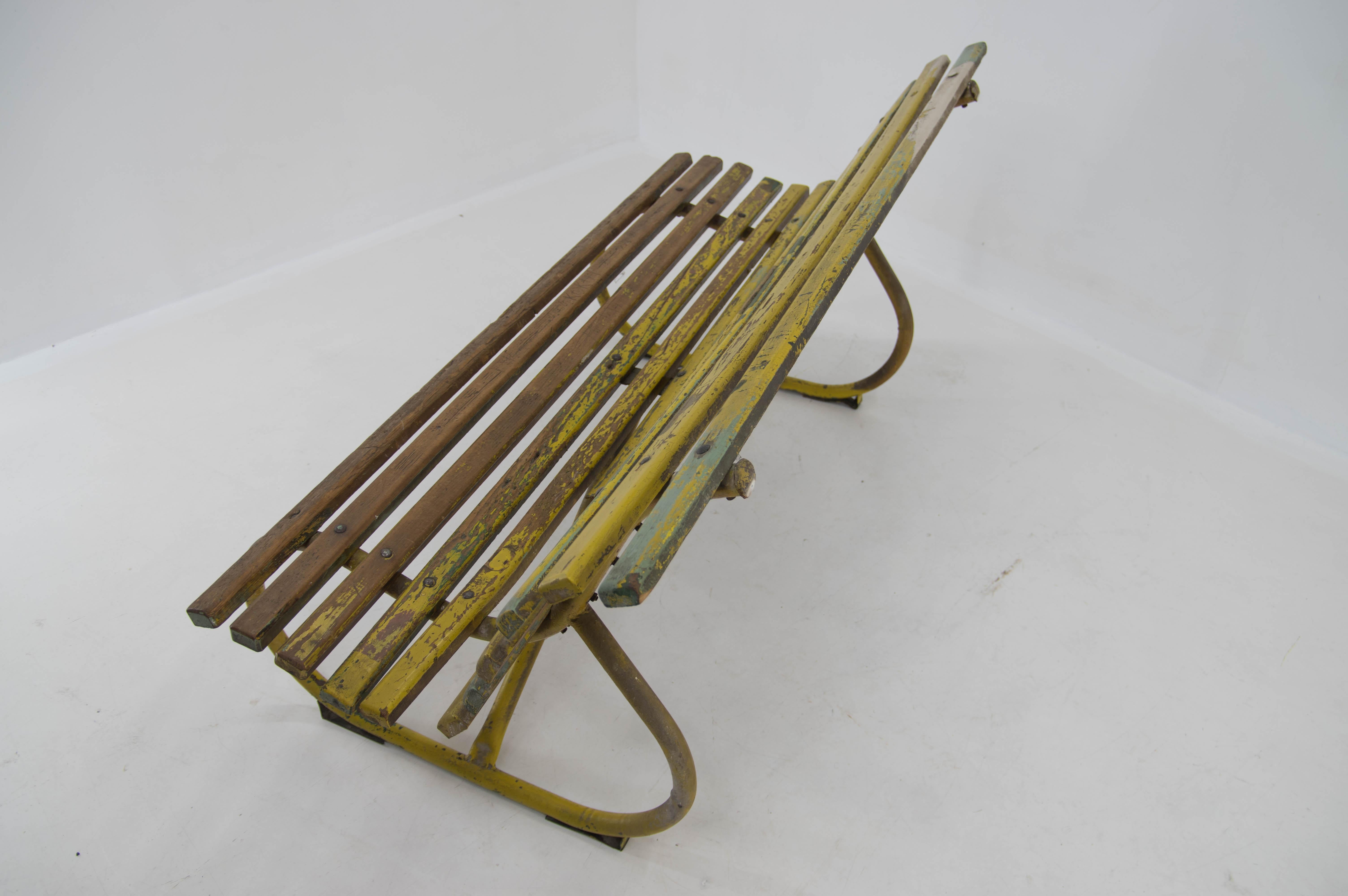 Vintage Wood and Iron Bench, 1930s For Sale 10