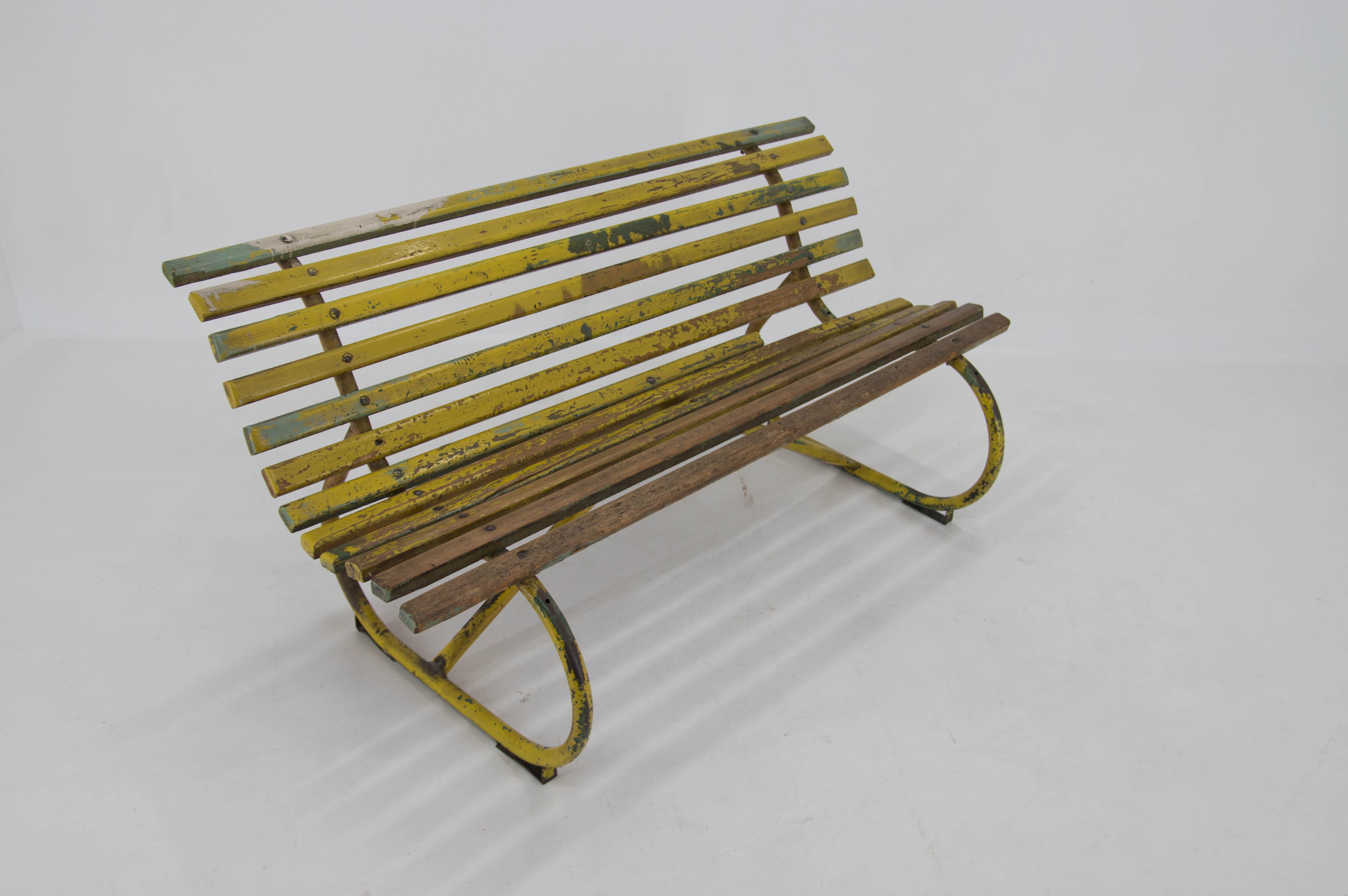 Vintage Wood and Iron Bench, 1930s For Sale 2