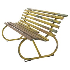 Banc vintage en bois et en fer, années 1930