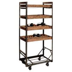Carrello da bar francese in legno e ferro d'epoca con rotelle
