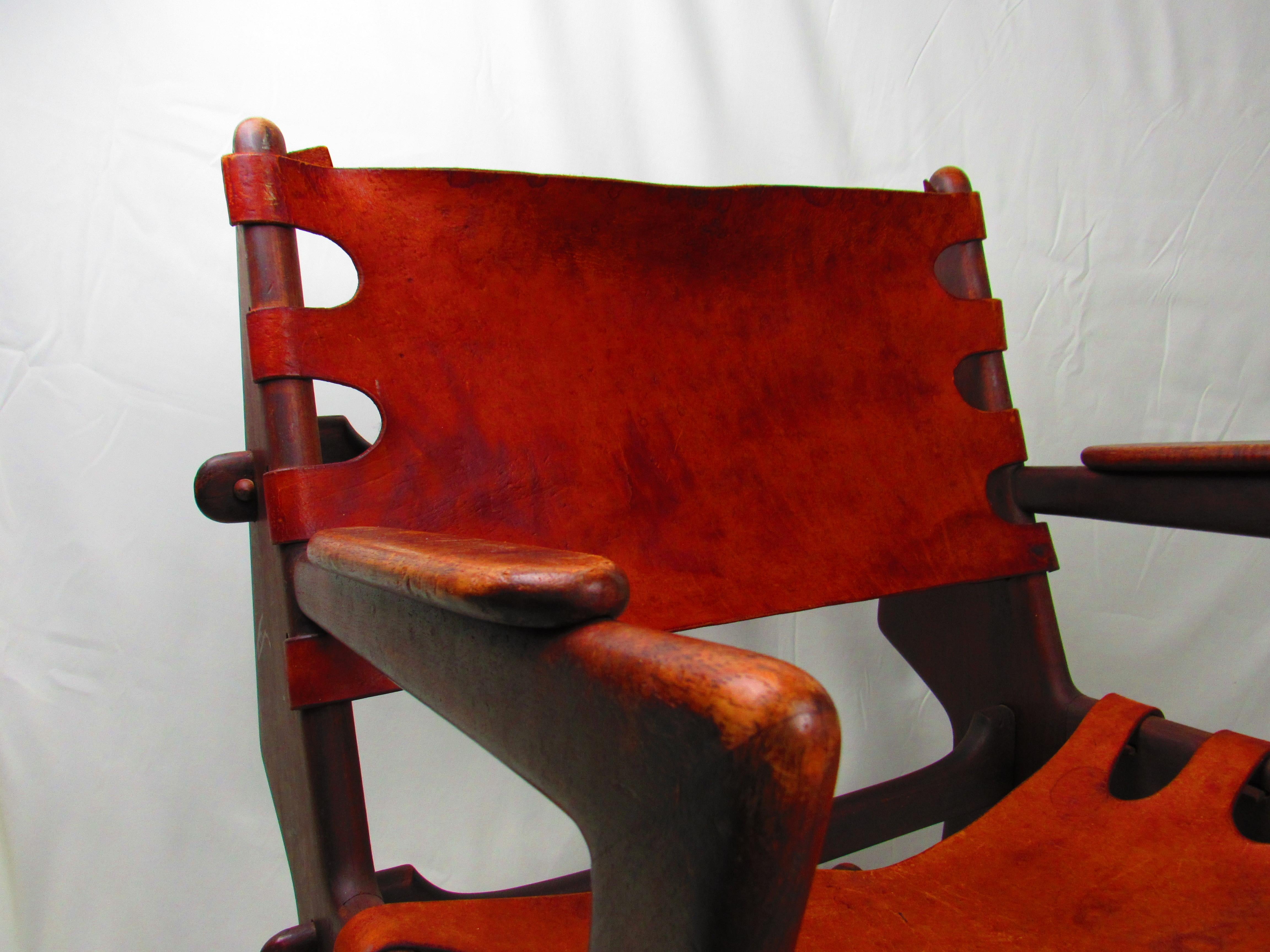 Mid-Century Modern Angel Pazmino rocking chair, vintage wood and leather For Sale