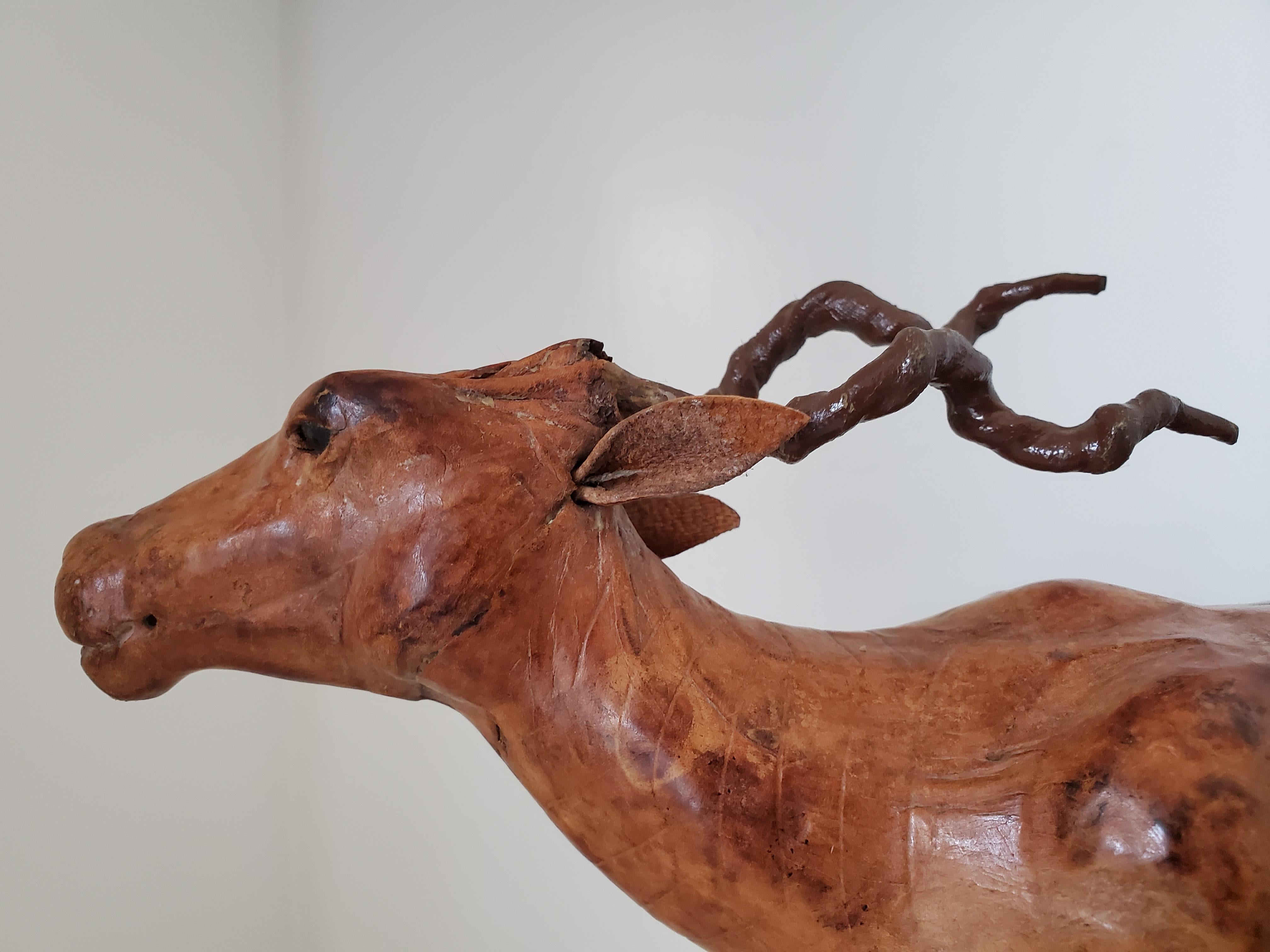 Vintage Sculpture - Wood and Leather Gazelle Likely from Liberty's London For Sale 3