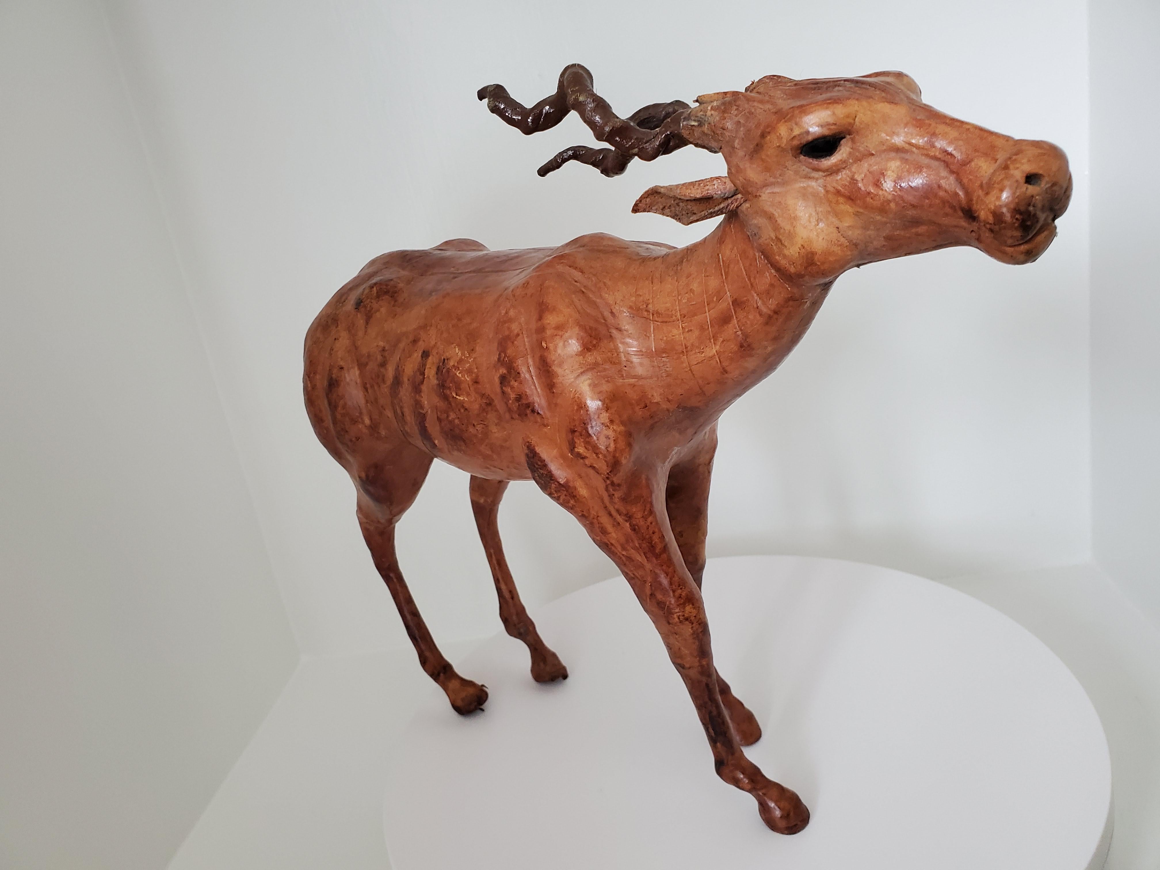 Vintage Sculpture - Wood and Leather Gazelle Likely from Liberty's London For Sale 5