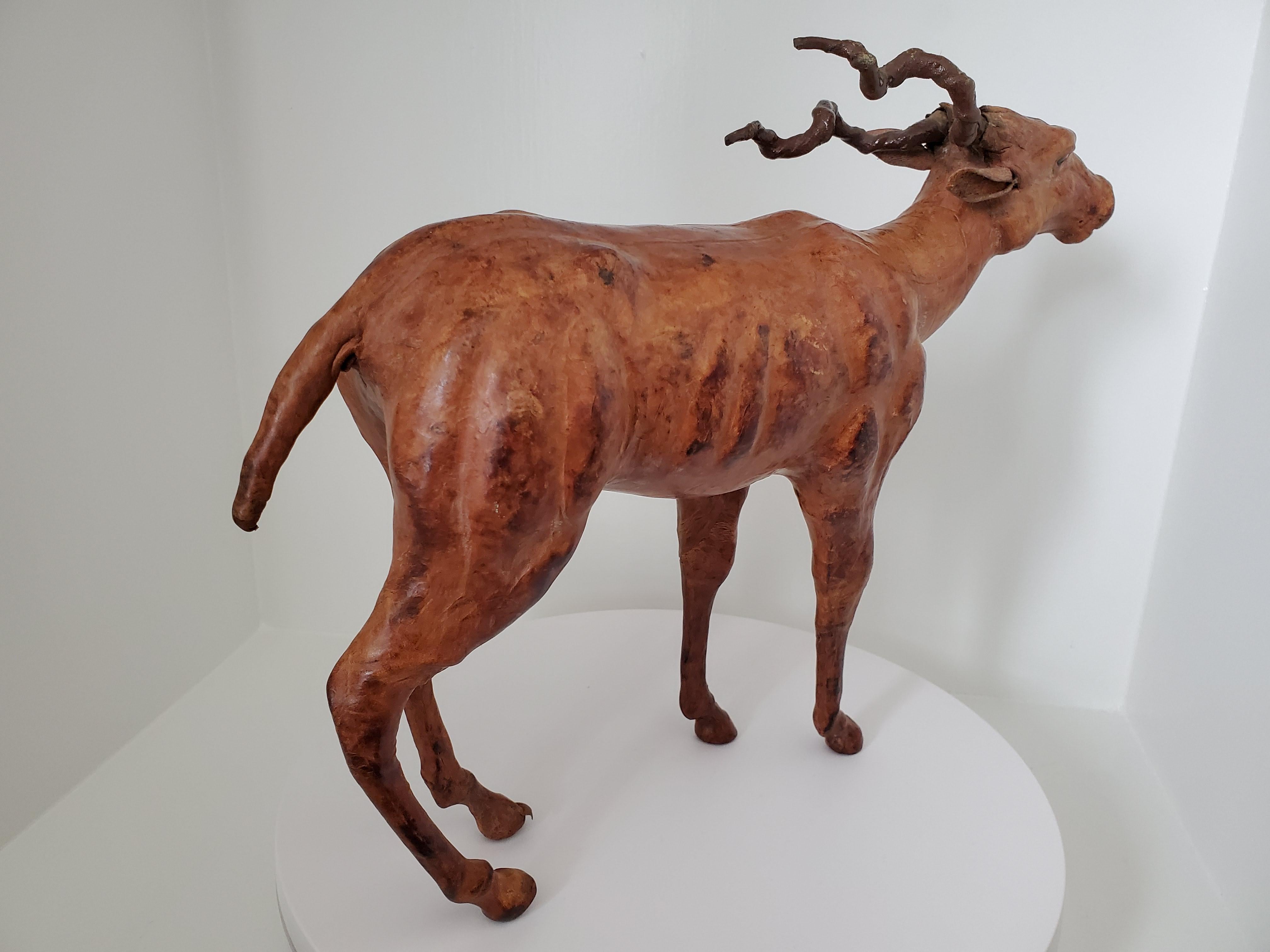 Vintage Sculpture - Wood and Leather Gazelle Likely from Liberty's London For Sale 6