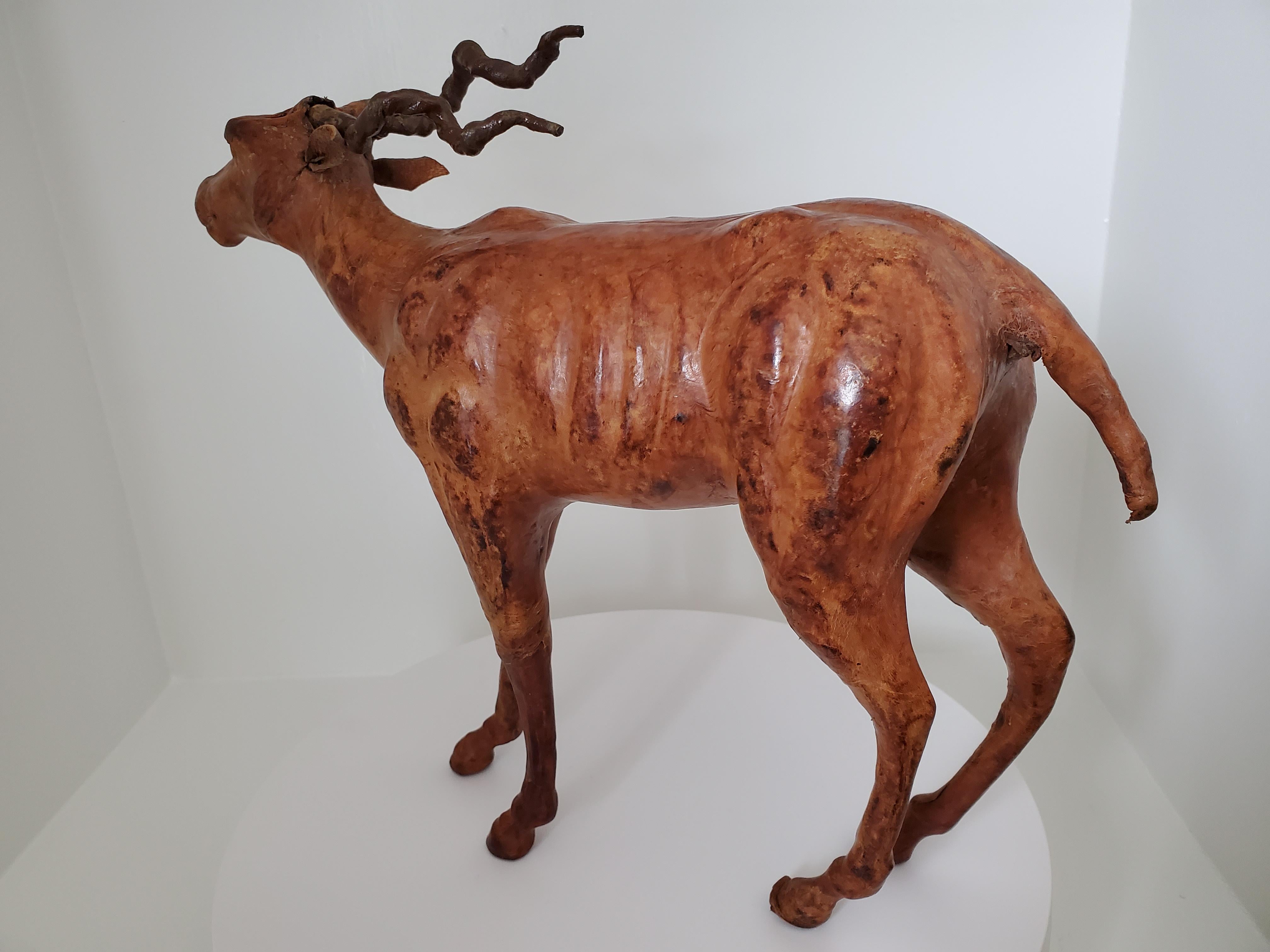 Vintage Sculpture - Wood and Leather Gazelle Likely from Liberty's London For Sale 7