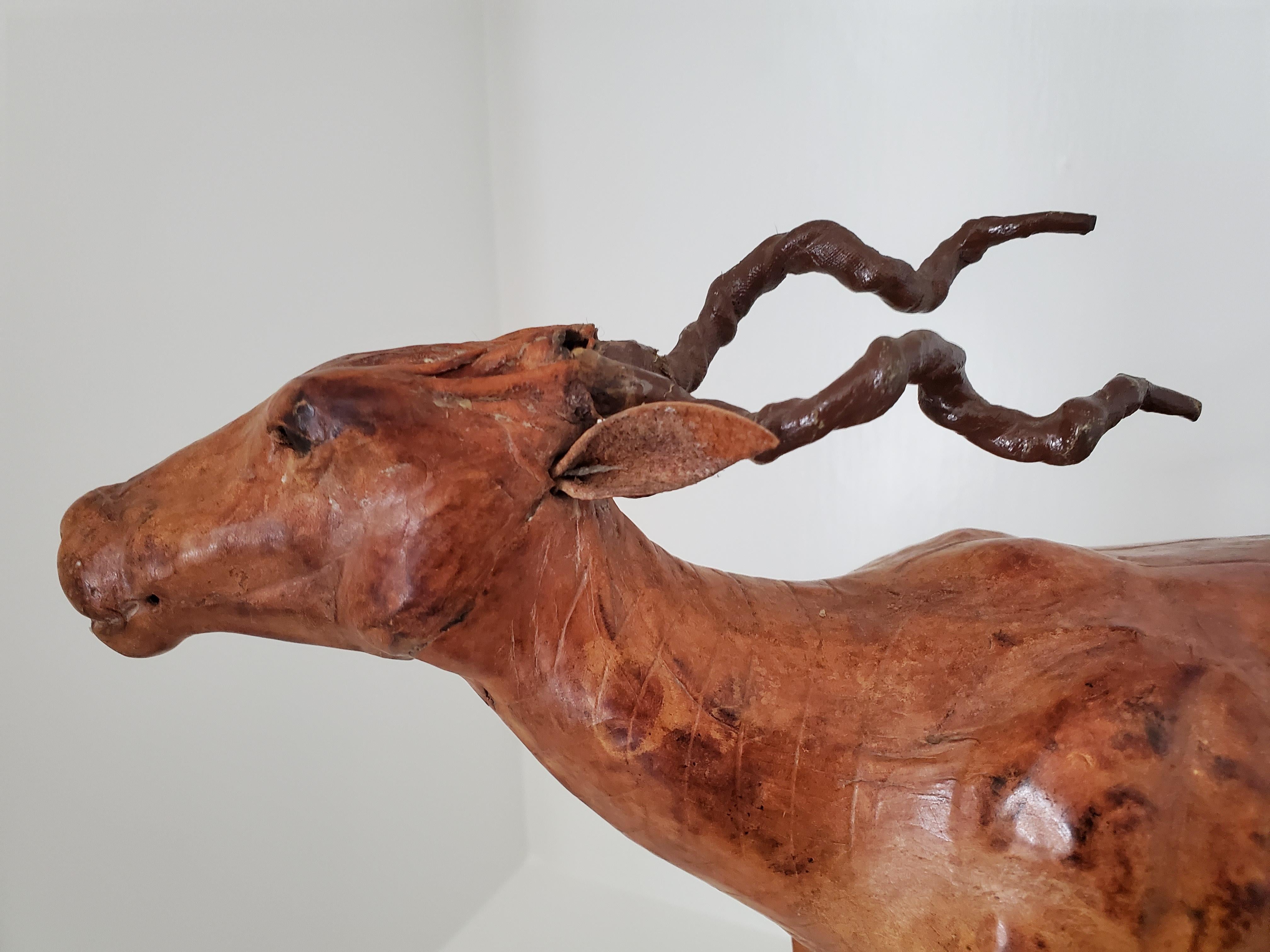 Vintage Sculpture - Wood and Leather Gazelle Likely from Liberty's London For Sale 8
